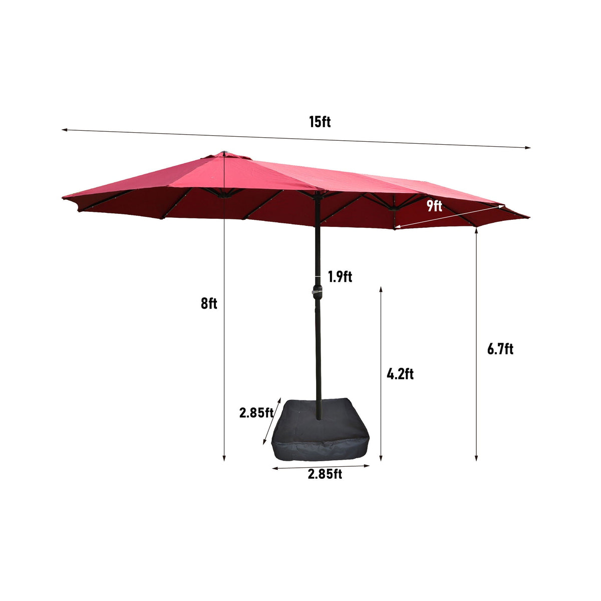 BEI YOU Double-Sided Outdoor Market Umbrella with Integrated Lights and Base - view 5