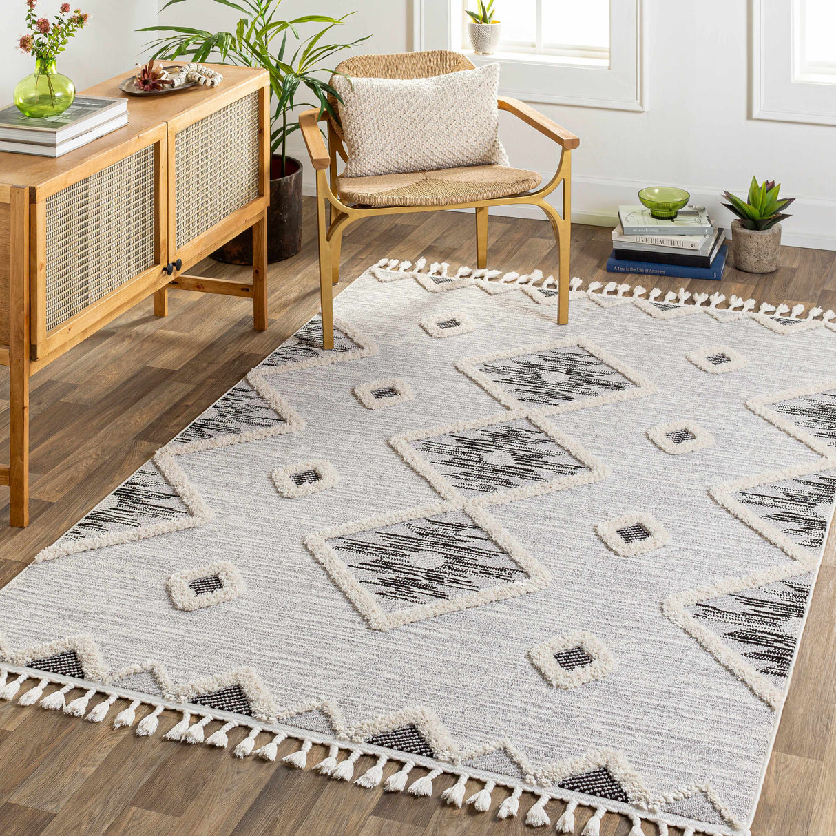 Belance High/Low Pile Rug with Tassels - Clearance