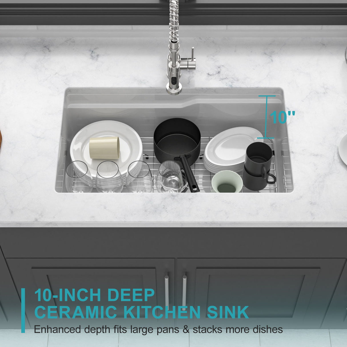 Undermount Workstation Single Bowl Porcelain Ceramic Kitchen Sink