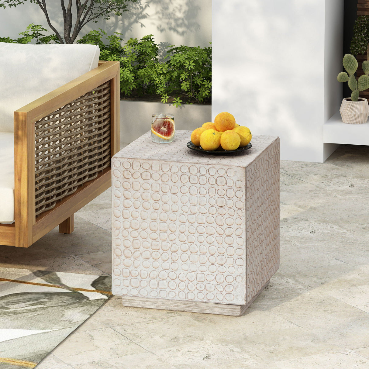 Chic Modern Mgo Cube Side Table With Fluted Design - Antique Brown - Best Buy Furniture