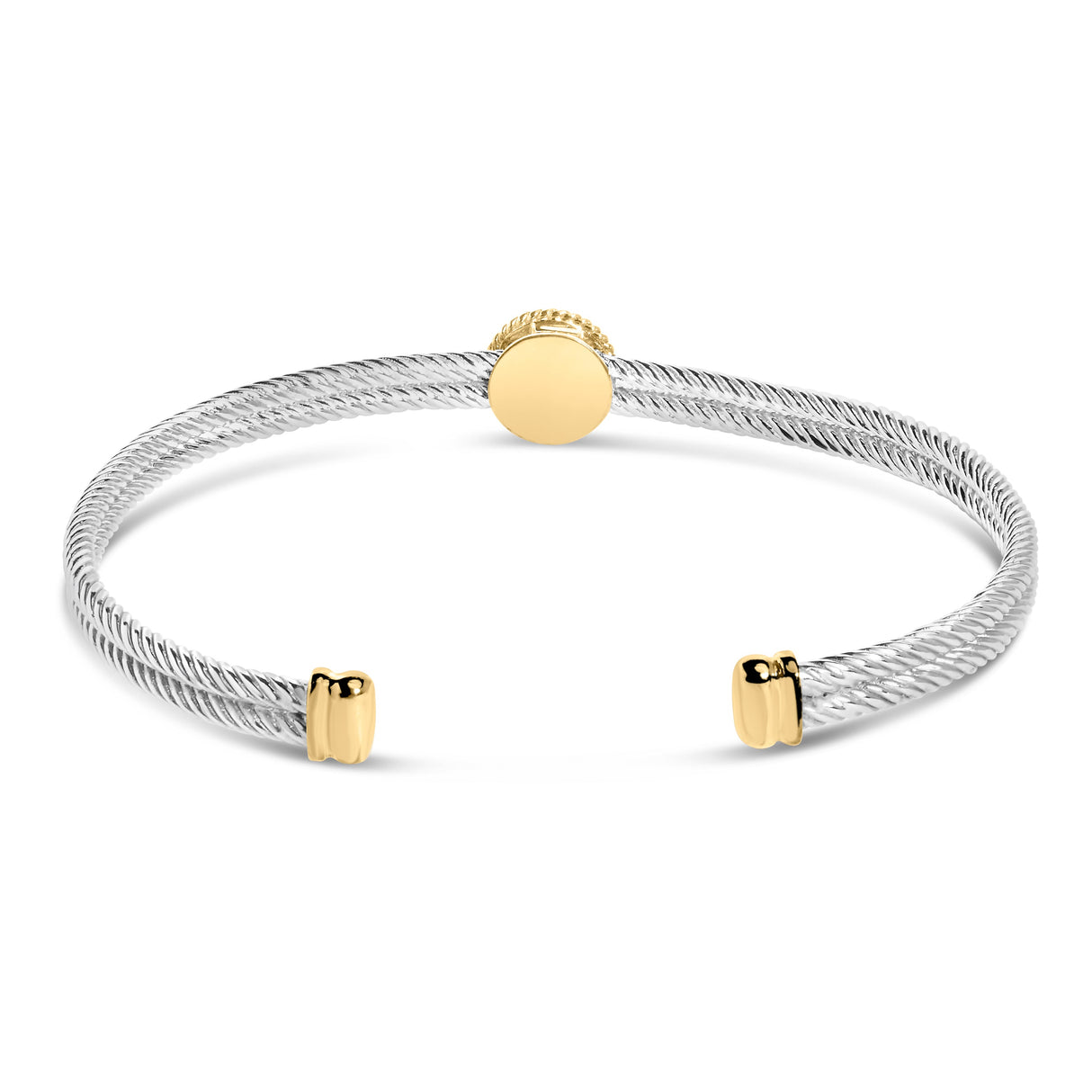 18K Yellow Gold Plated .925 Sterling Silver Diamond Accent and Fleur Di Lis Medallion Bangle Bracelet (I-J Color, SI1-SI2 Clarity) - 7.25 Inches