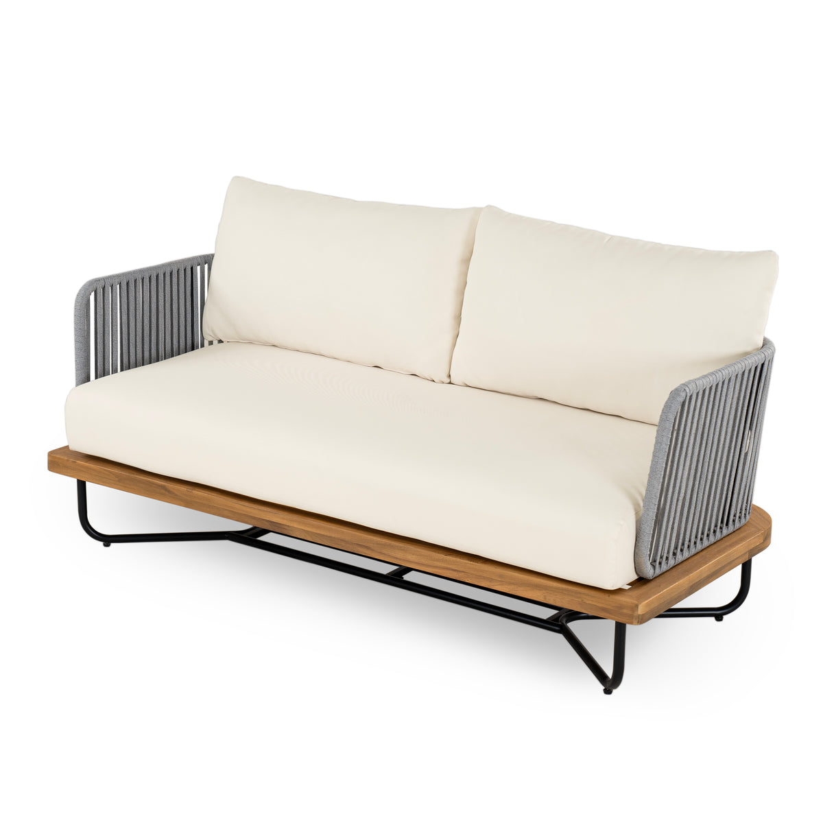 Lucca Outdoor 8 Seaters Acacia Wood and Rope Woven Patio Conversation Set