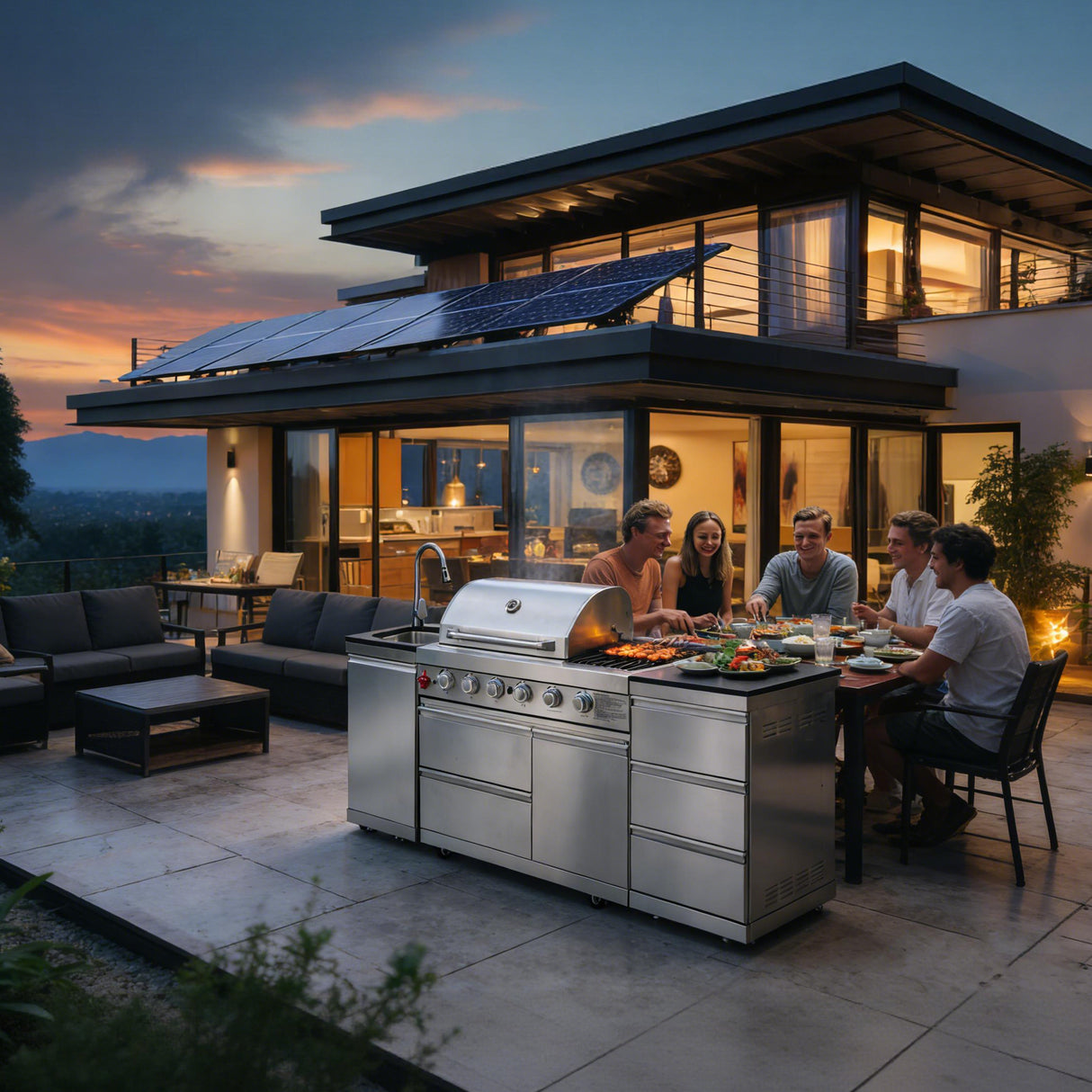 Outdoor Kitchen Island 83.3 Inch 4+1 Burner Propane Gas BBQ Grill