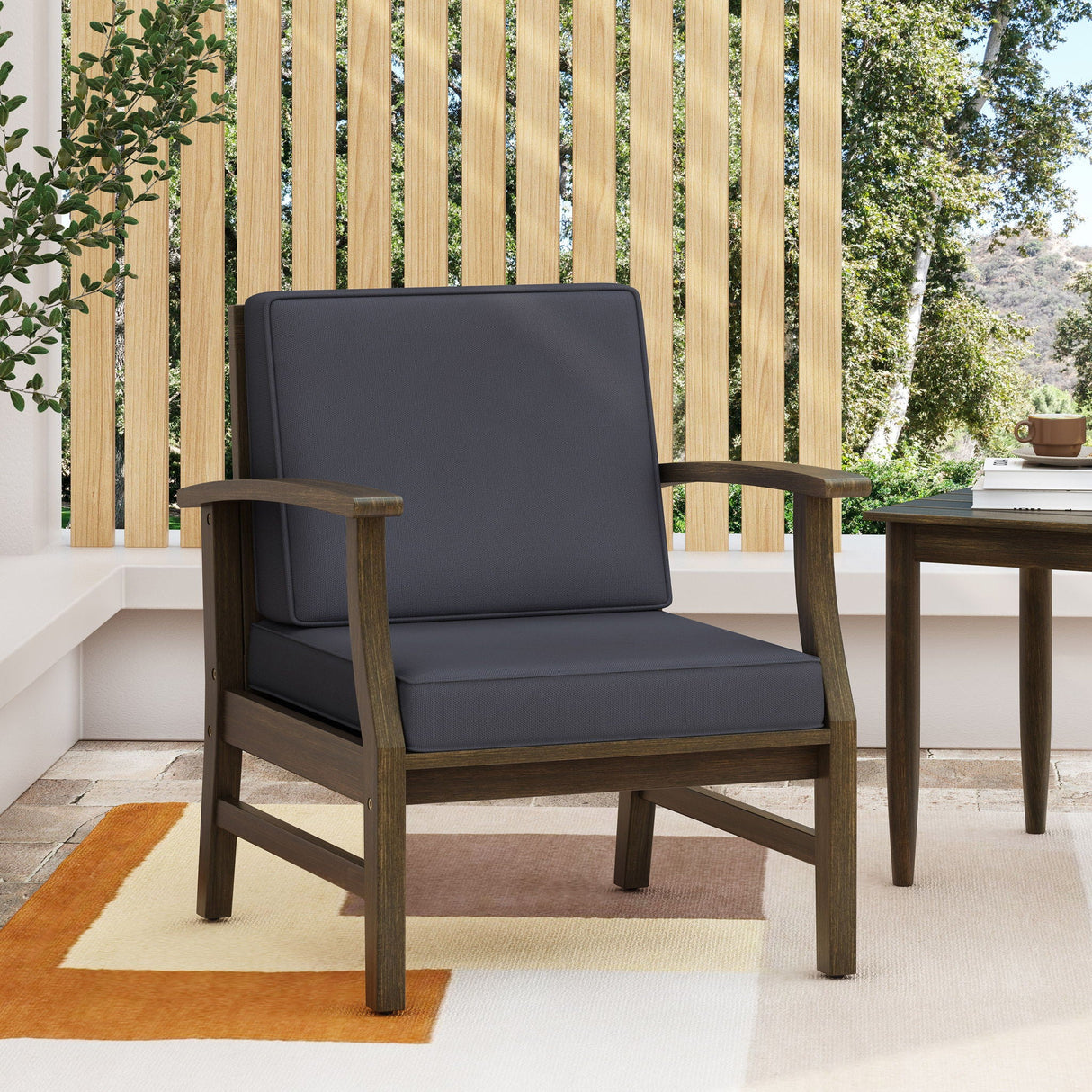 Enchanting Outdoor Club Chair With Slat Panel Design And Water Resistant Cushion - Dark Gray - Best Buy Furniture