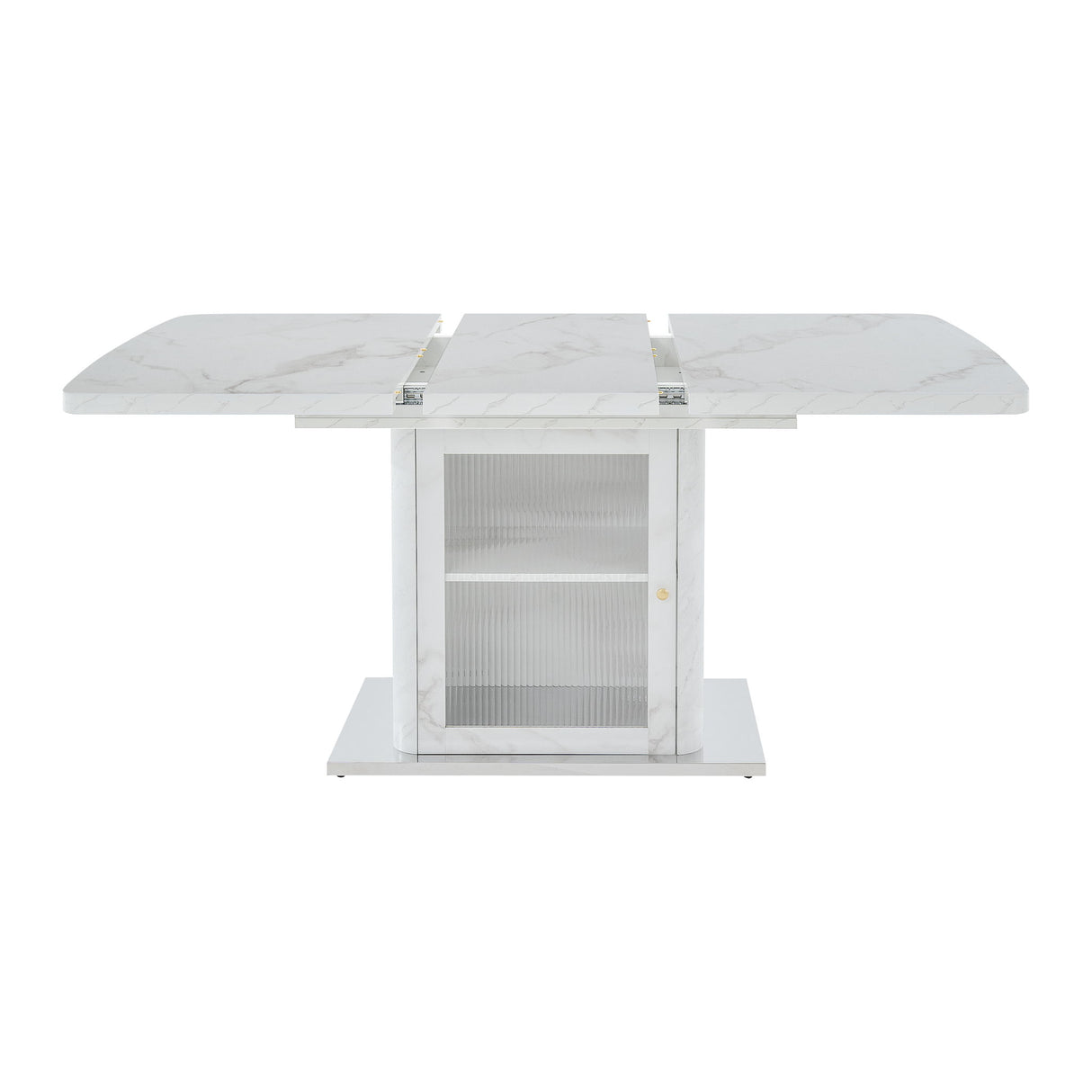 Modern Rectangle Dining Table With Stretchable Top, Storage Cabinet