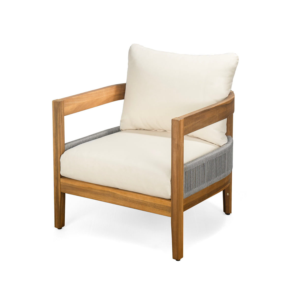 Porto Outdoor Club Chair and Concrete Travertine Side Table, Teak+Beige