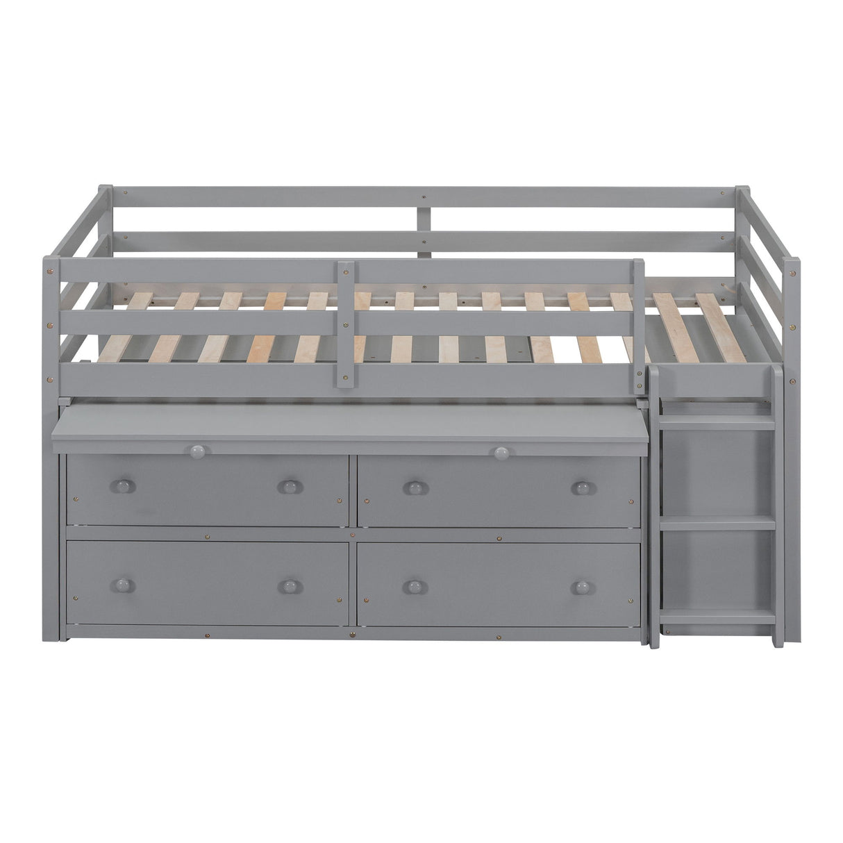 Loft Bed With Retractable Writing Desk And 4 Drawers, With Lateral Portable Desk And Shelves