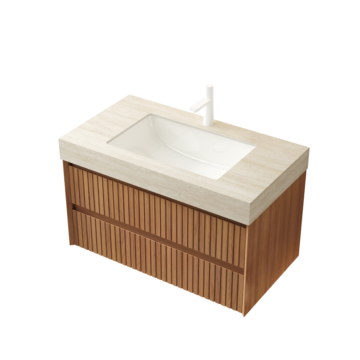 36" Roma Travertine-Pattern Sintered Stone Countertop with Undermount Ceramic Basin