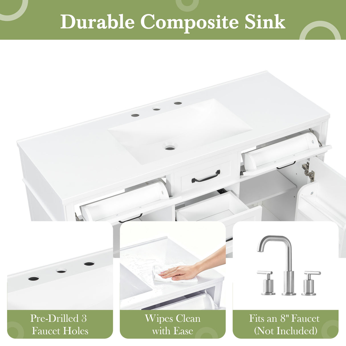 48" Composite Bathroom Vanity Top with Integrated Basin