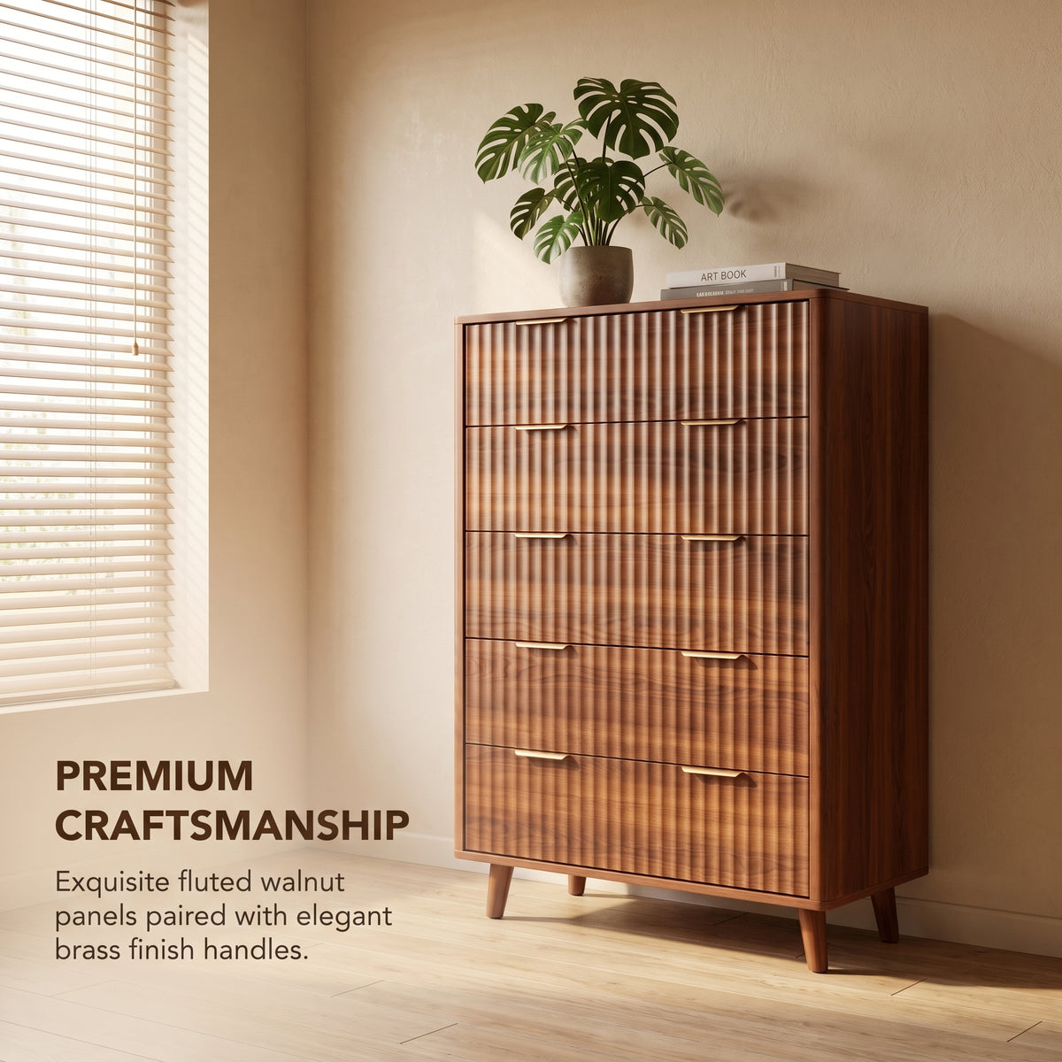 Tall 5-Drawer Dresser, Mid-Century Modern, Walnut