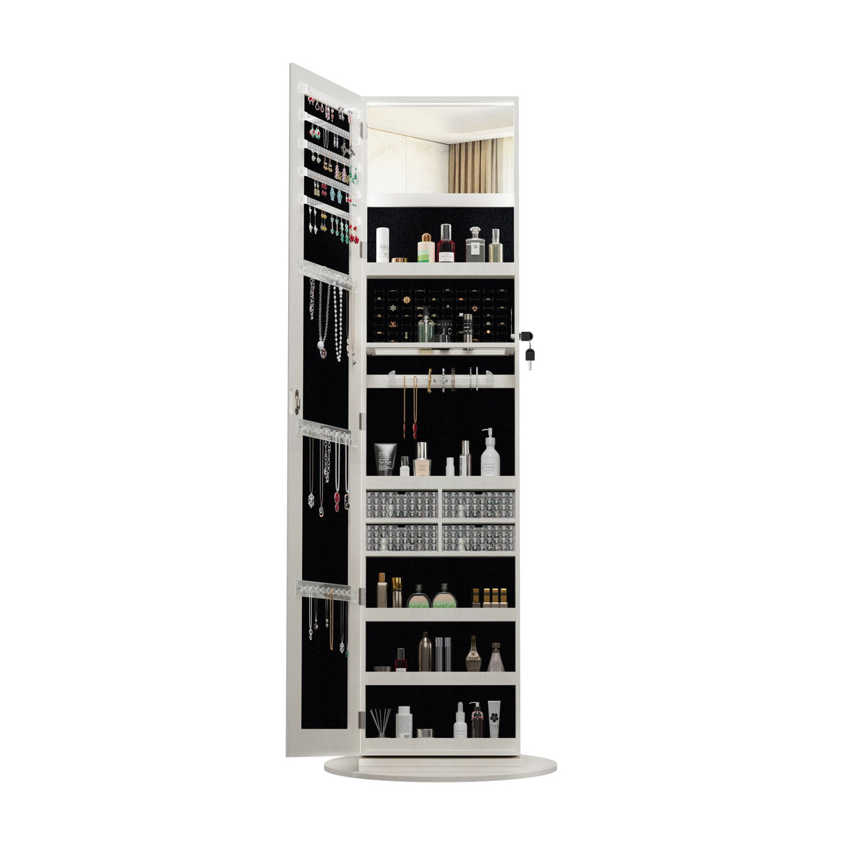 Swivel Jewelry Cabinet With Full Length Mirror