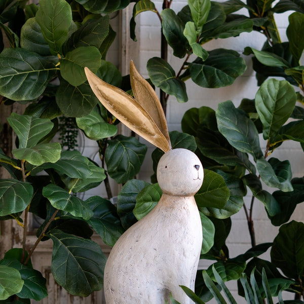 White Magnesium Rabbit Figurine with Gold Iron Ears