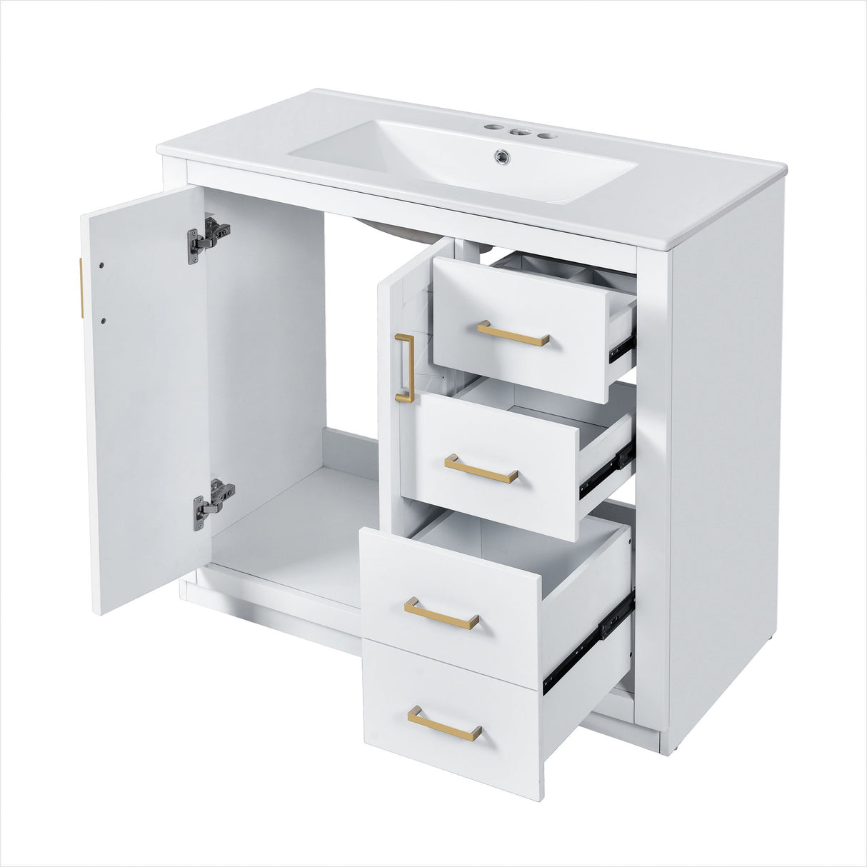 Bathroom Vanity With Sink Combo, Storage Cabinet, Freestanding Set With 3 Drawers & Soft Closing Doors