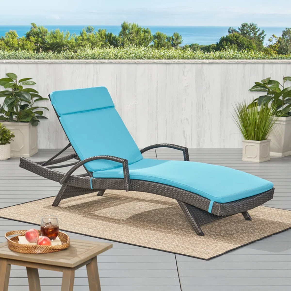 Blue Outdoor Chaise Lounge Cushion 2-Pack with Water-Resistant Fabric