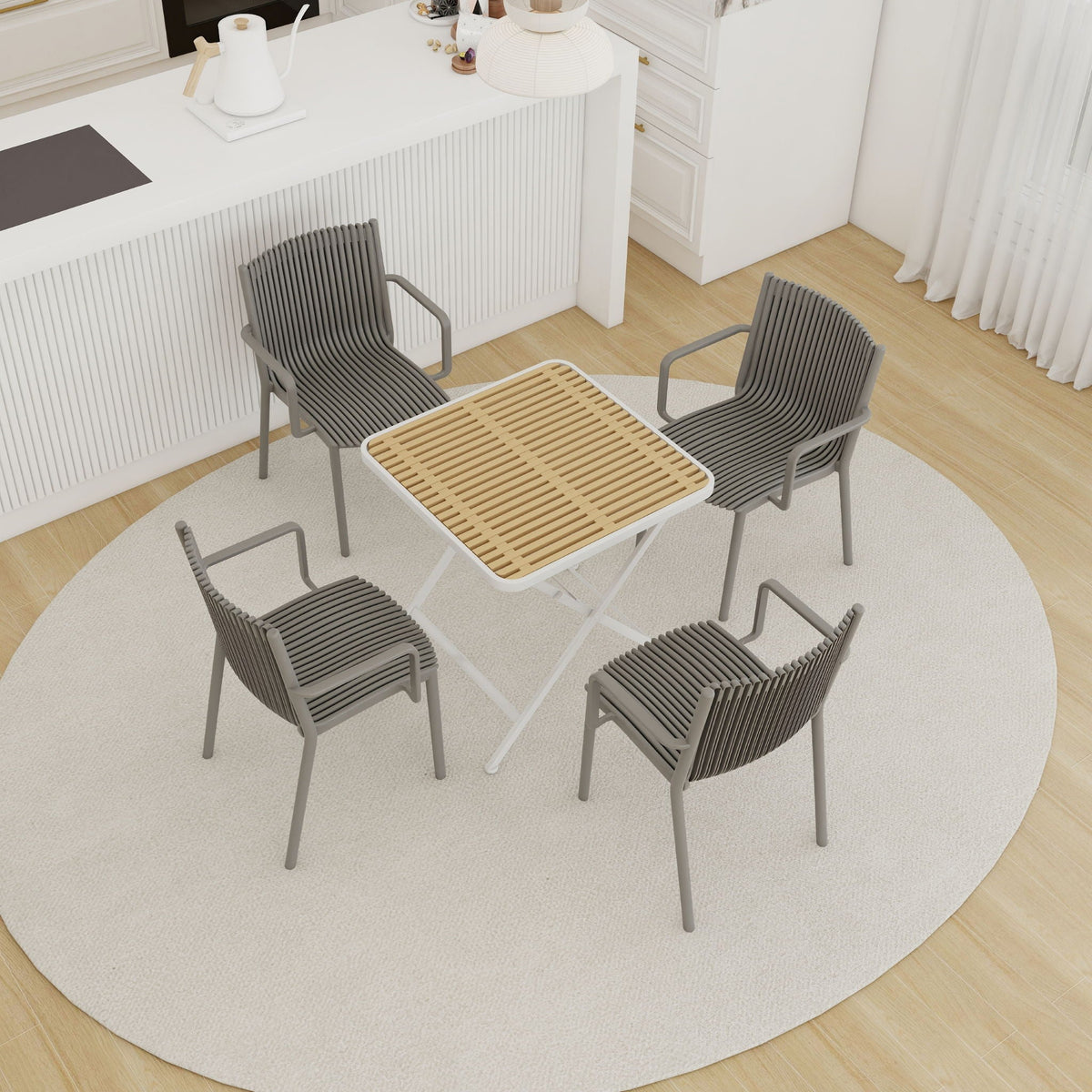 Blue Vanilla 4 Modern Stackable Plastic Armchair Matched With Folding Square Table