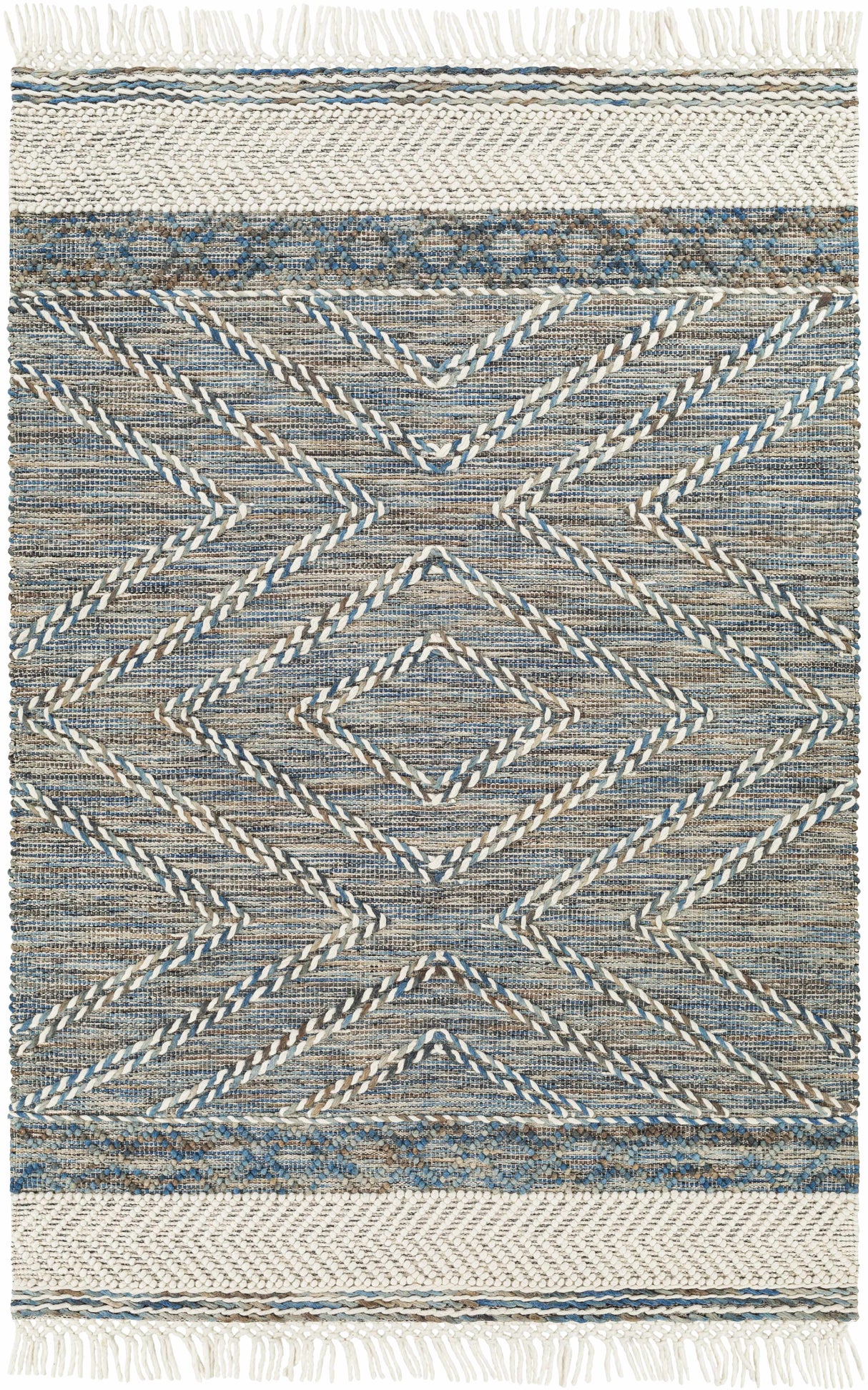 Blue Bogwalk Wool Blend Braided Tassel Area Rug - Clearance