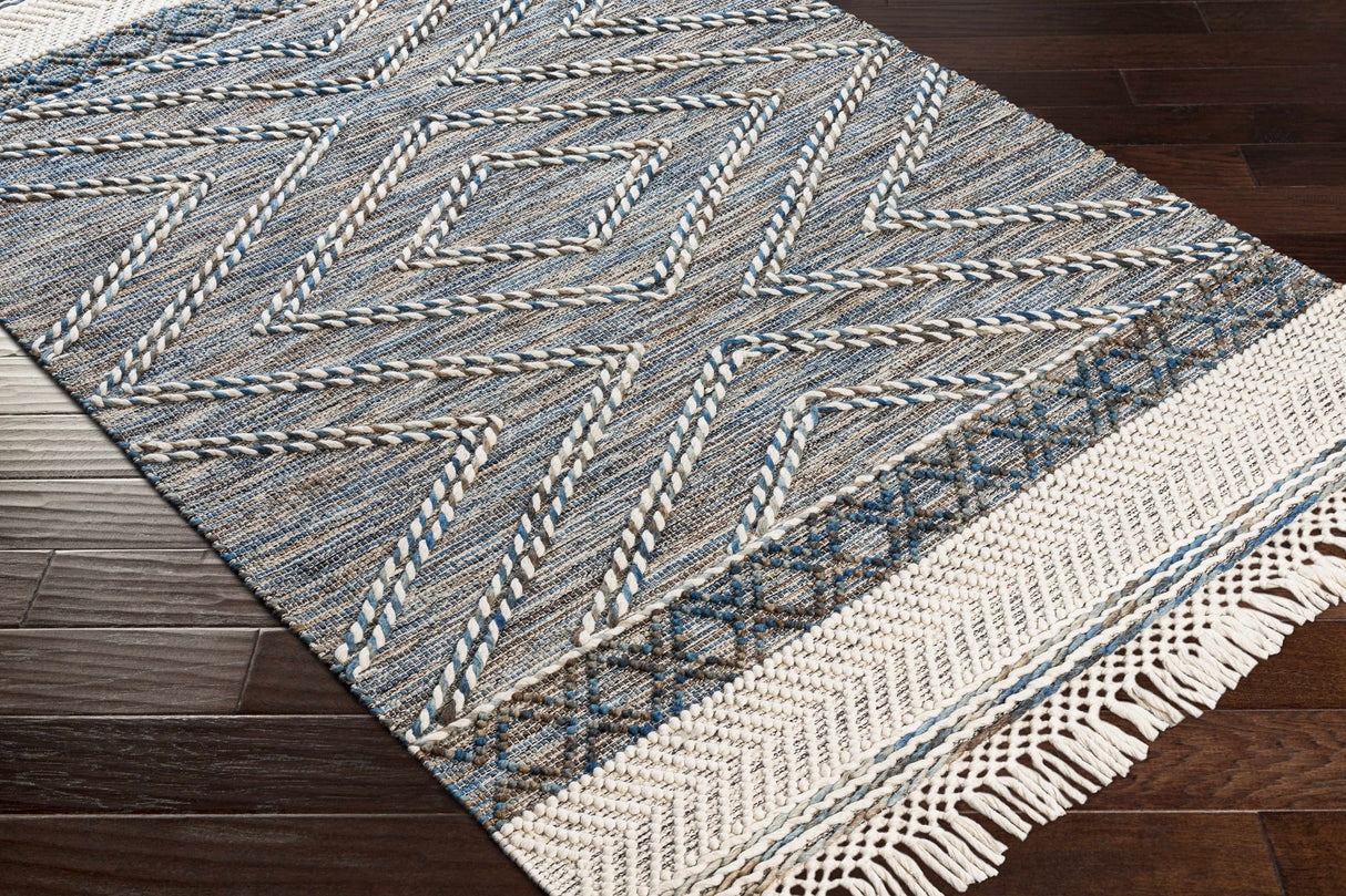 Blue Bogwalk Wool Blend Braided Tassel Area Rug - Clearance