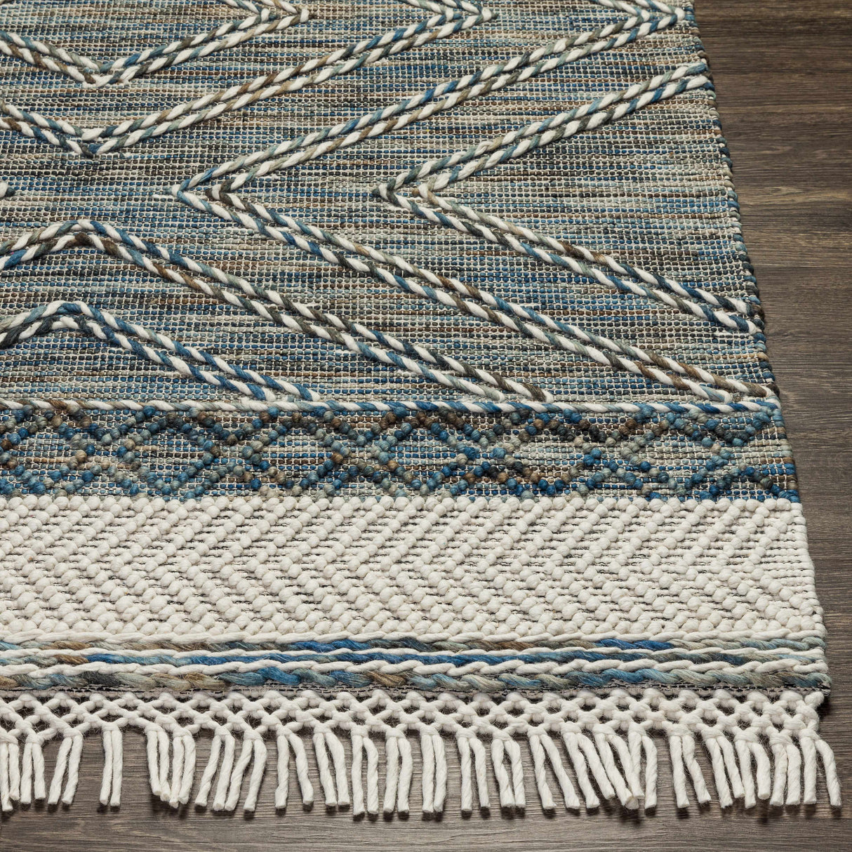 Blue Bogwalk Wool Blend Braided Tassel Area Rug - Clearance