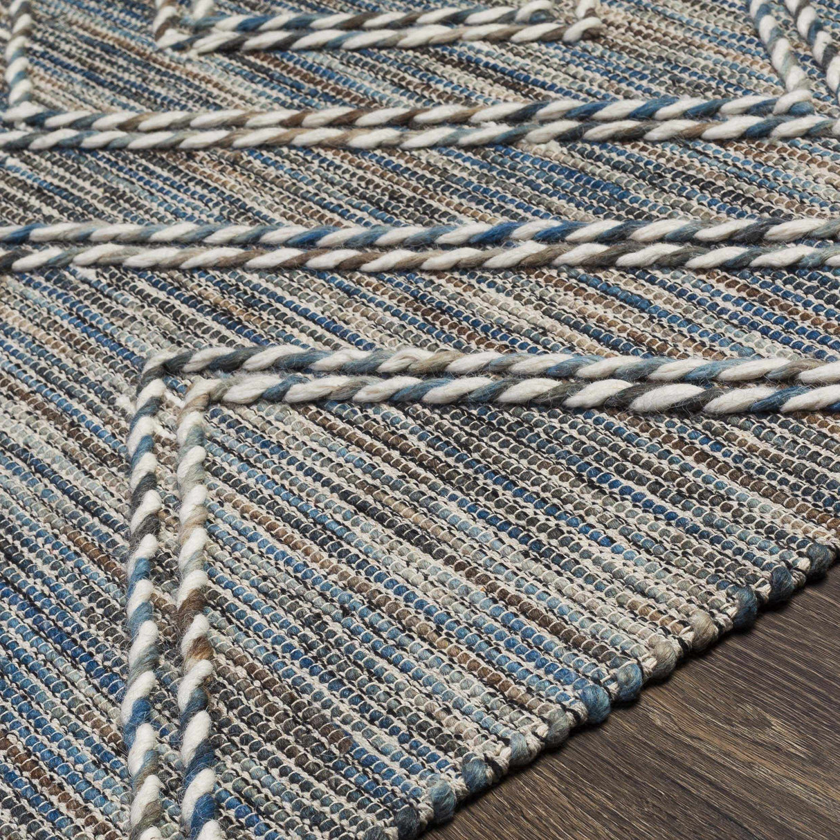 Blue Bogwalk Wool Blend Braided Tassel Area Rug - Clearance