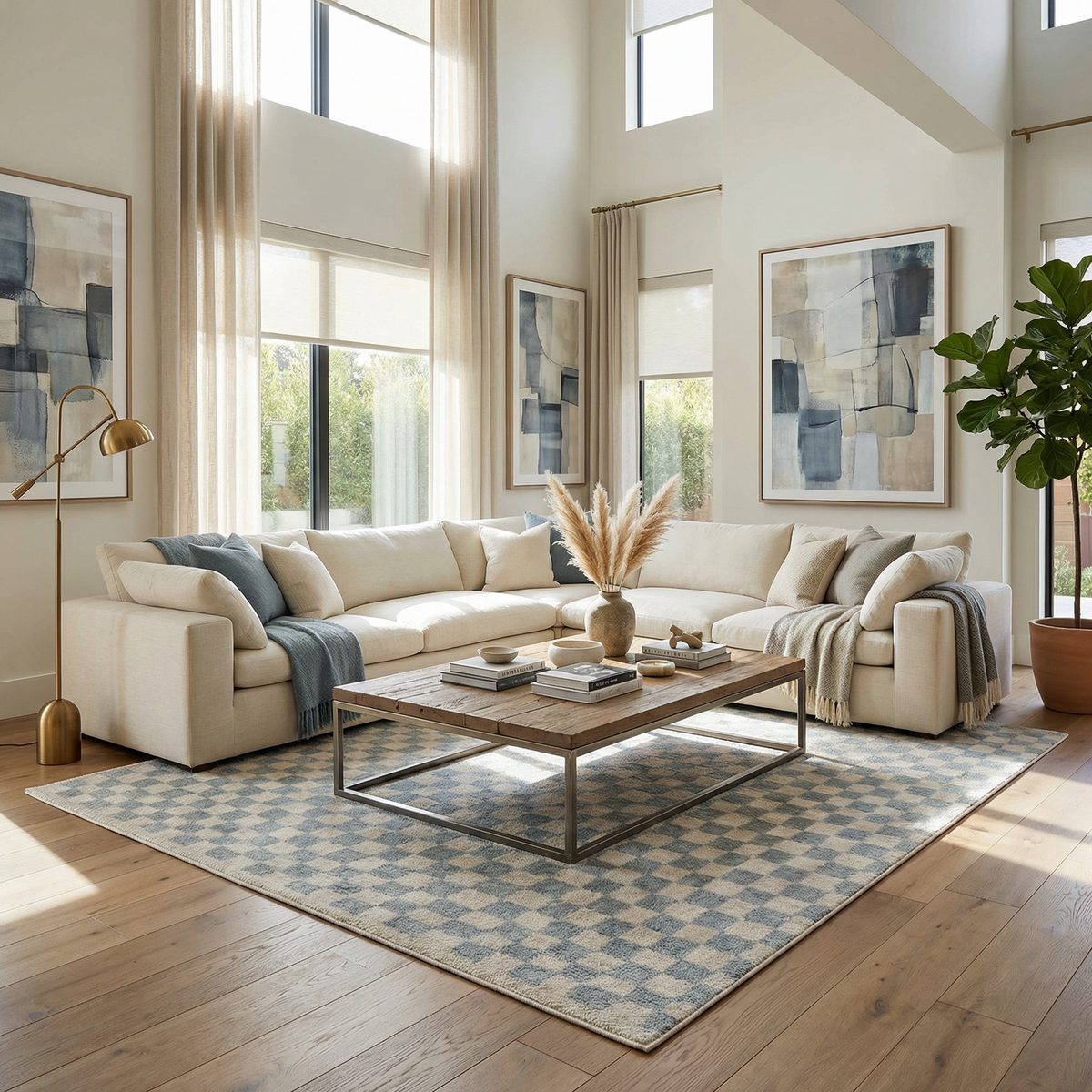 Boutique Rugs Benjy Cream & Light Blue Checkered Area Rug - view 2