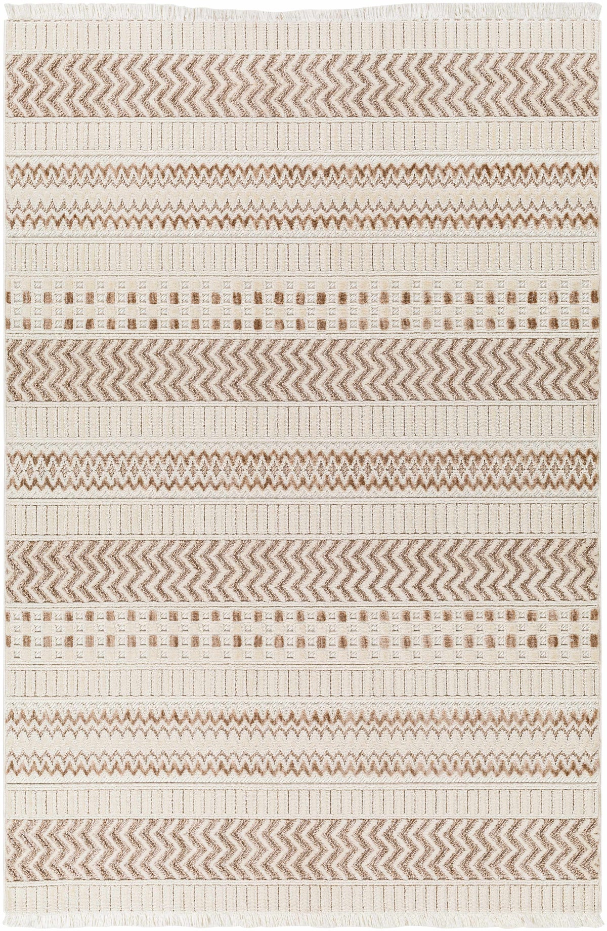 Boutique Rugs Eiko Beige Textured Saxony Rug with Fringes