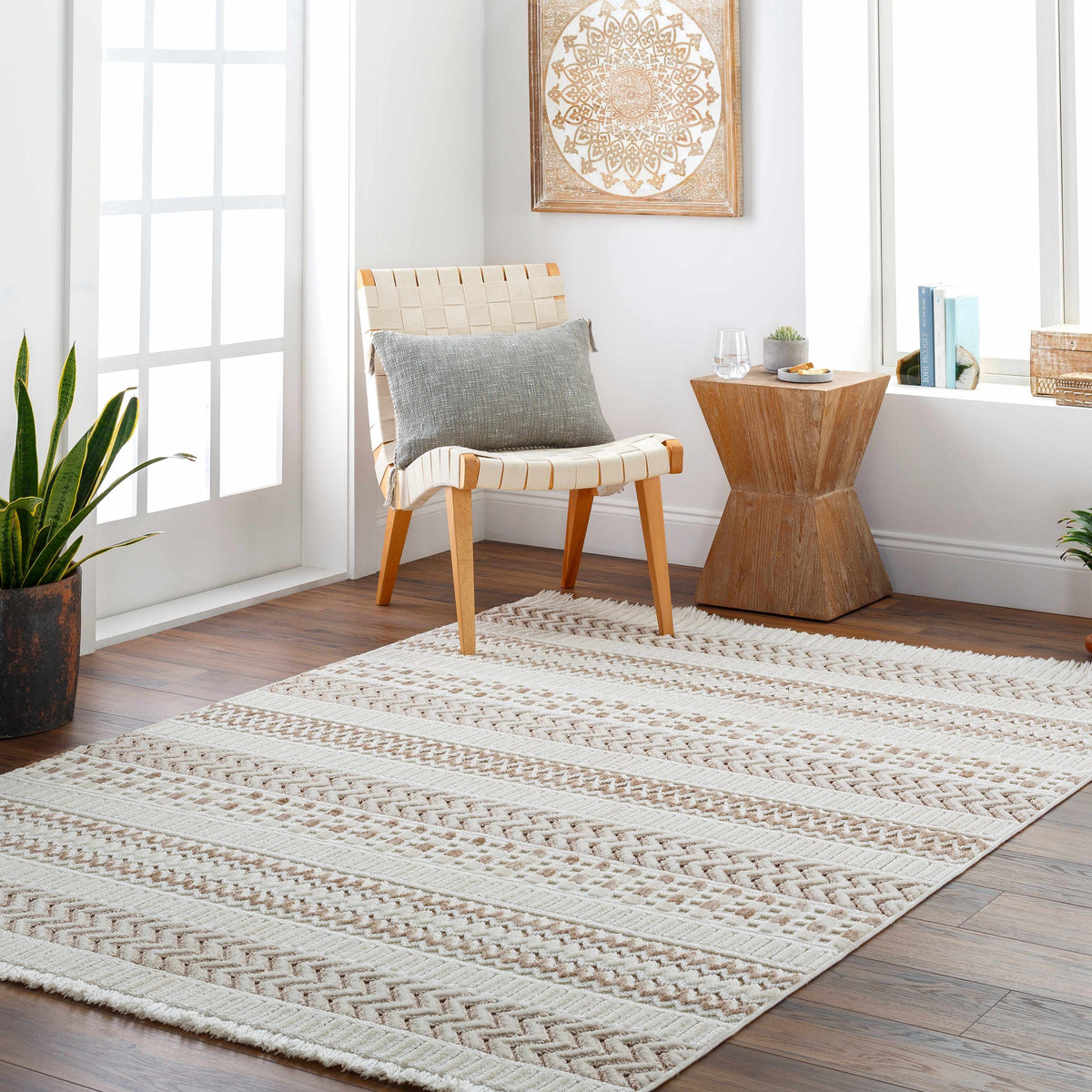 Boutique Rugs Eiko Beige Textured Saxony Rug with Fringes - view 2