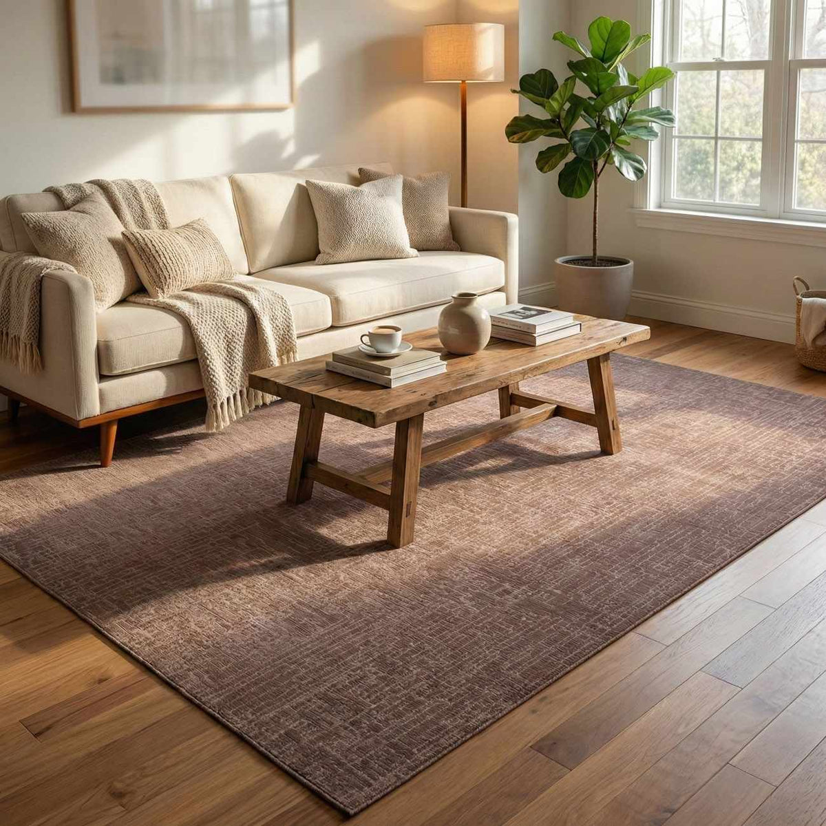 Leanna Light Brown Washable Area Rug