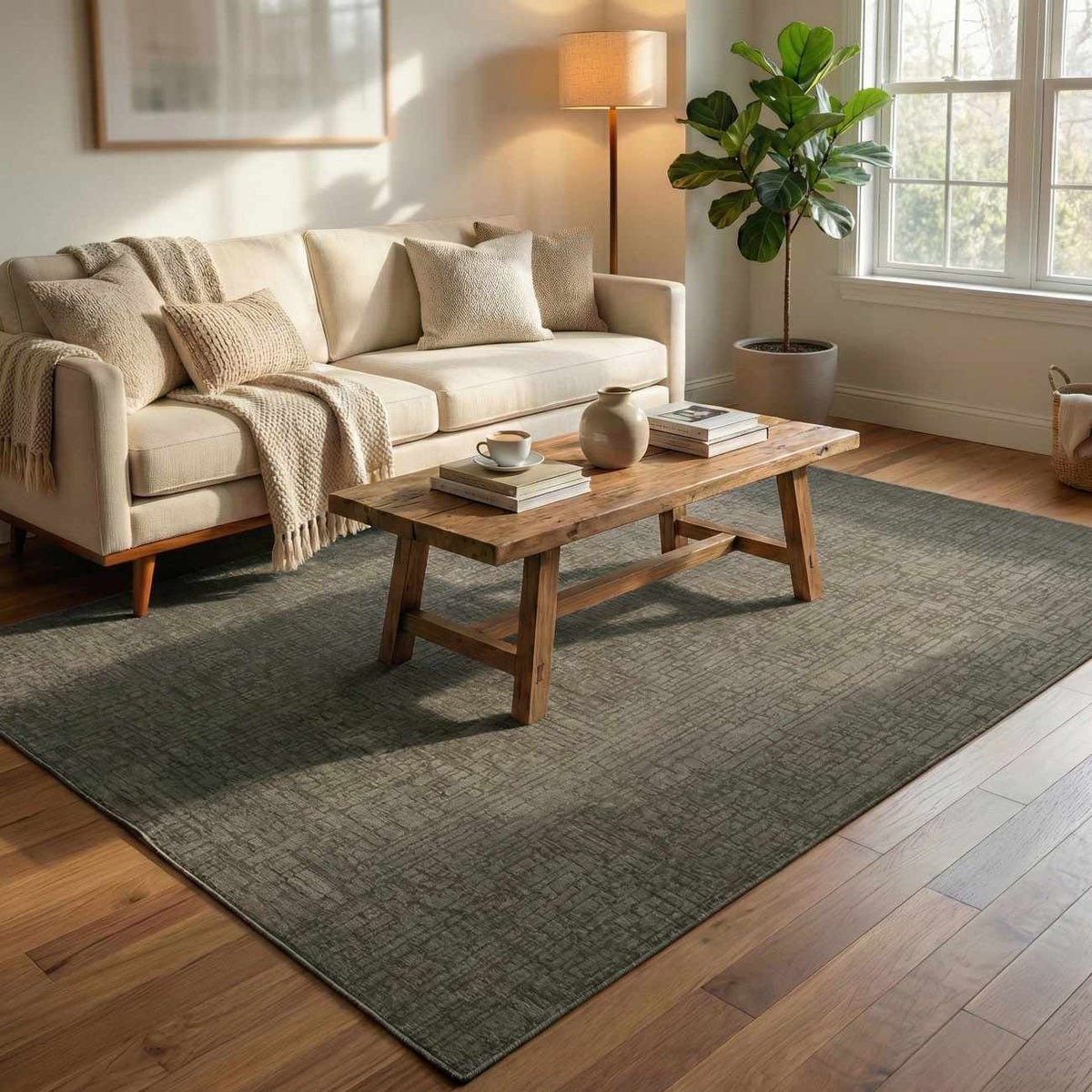 Kaysar Brown Checkered Washable Area Rug