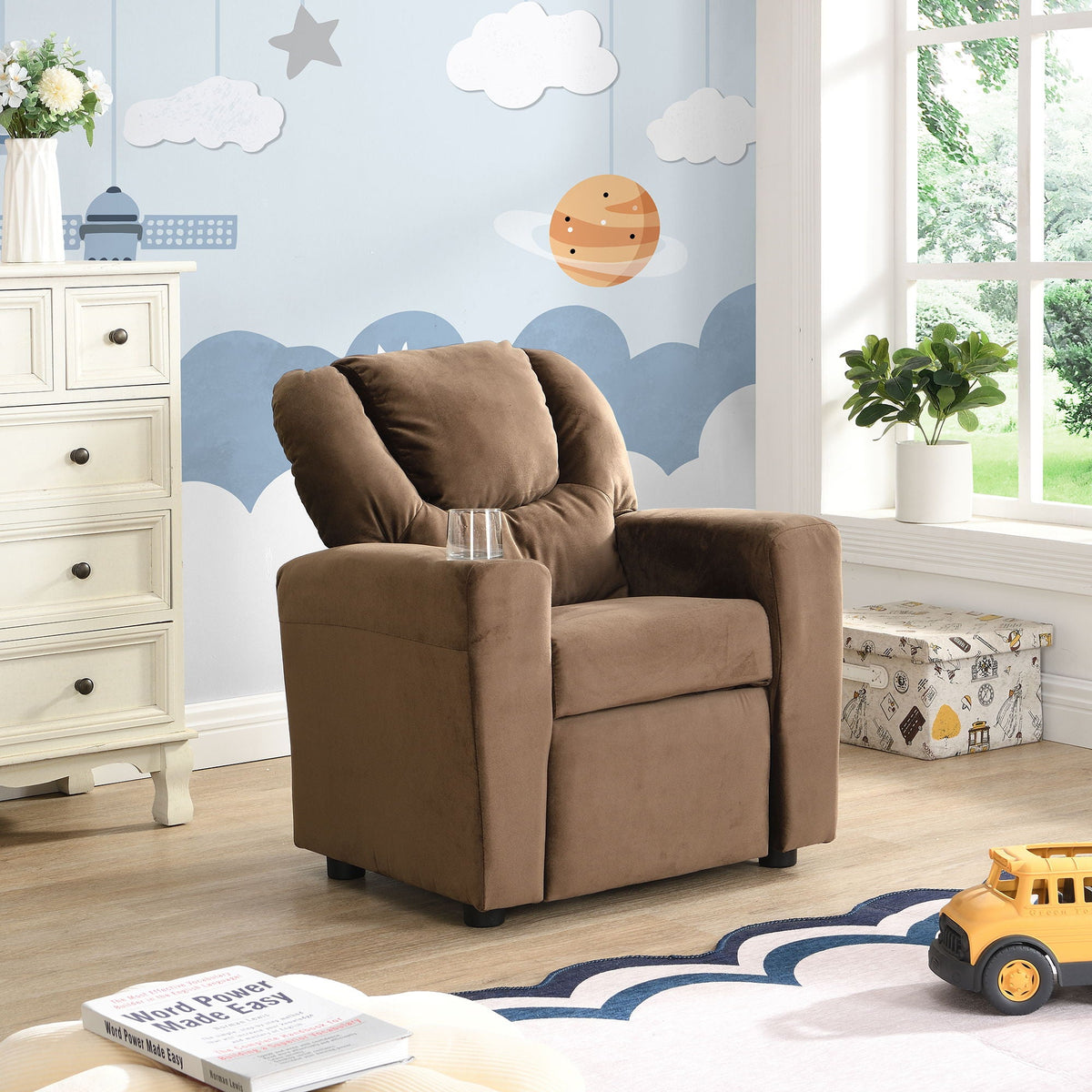 Brown Kids Recliner Chair with Cup Holder - view 2