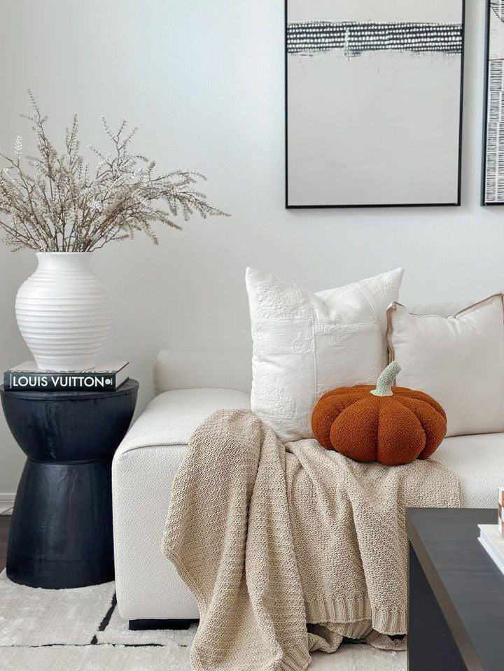 Jumbo Sherpa Orange Pumpkin Pillow | Busa Designs