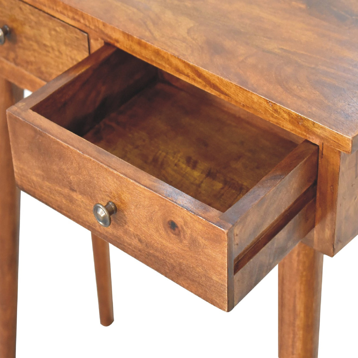 Solid Mango Wood Mini Chestnut Hallway Console with 2 Drawers
