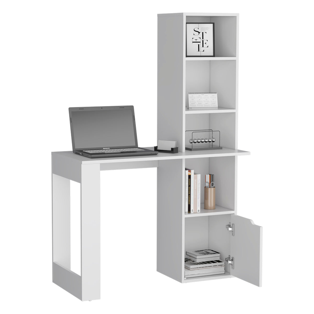 Iowa Computer Desk with 1-Cabinet and 4-Tier Bookcase