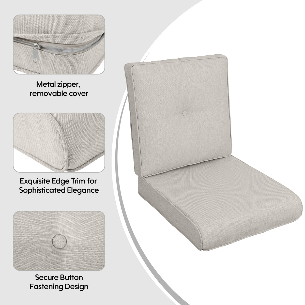 2 Pcs Set High Back Patio Chair Cushions in Beige