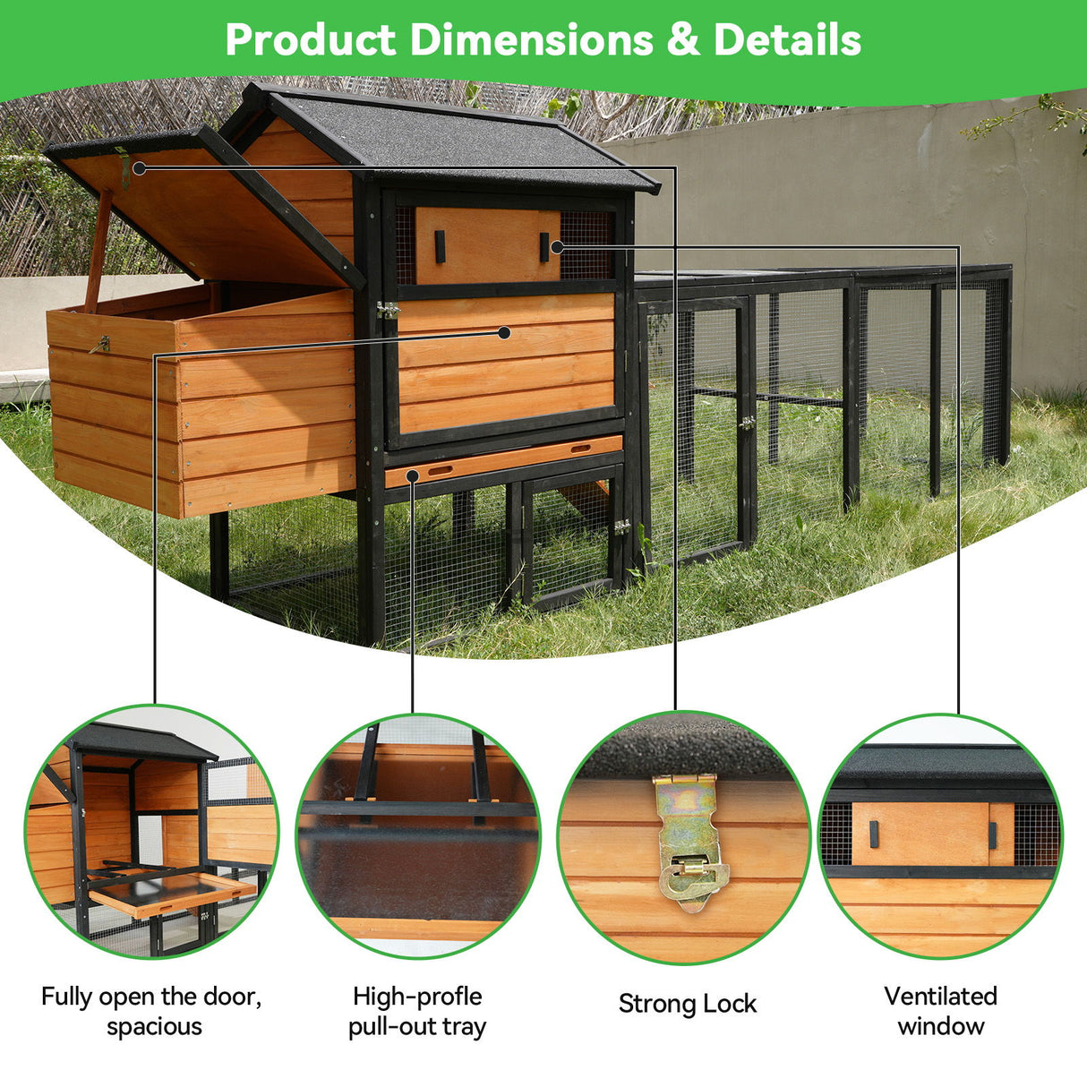Chicken Coop With Run And Nesting Box, Large Outdoor Hen House For Backyard