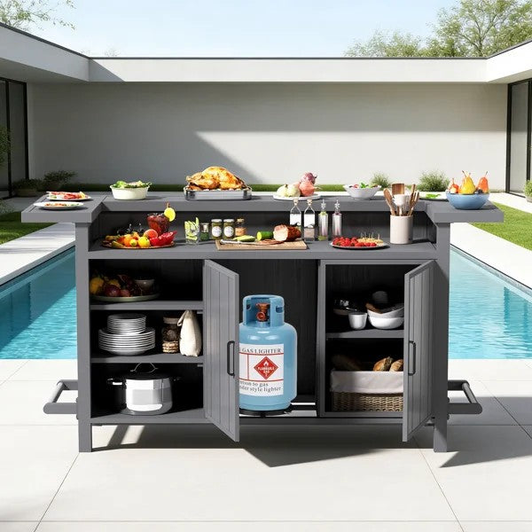 Outdoor Aluminum Grill Cart Resin Bar Cart With Storage