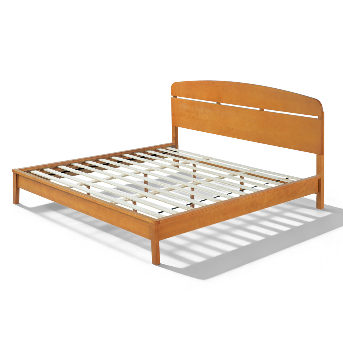 King Size Solid Wood Platform Bed with Curved Headboard