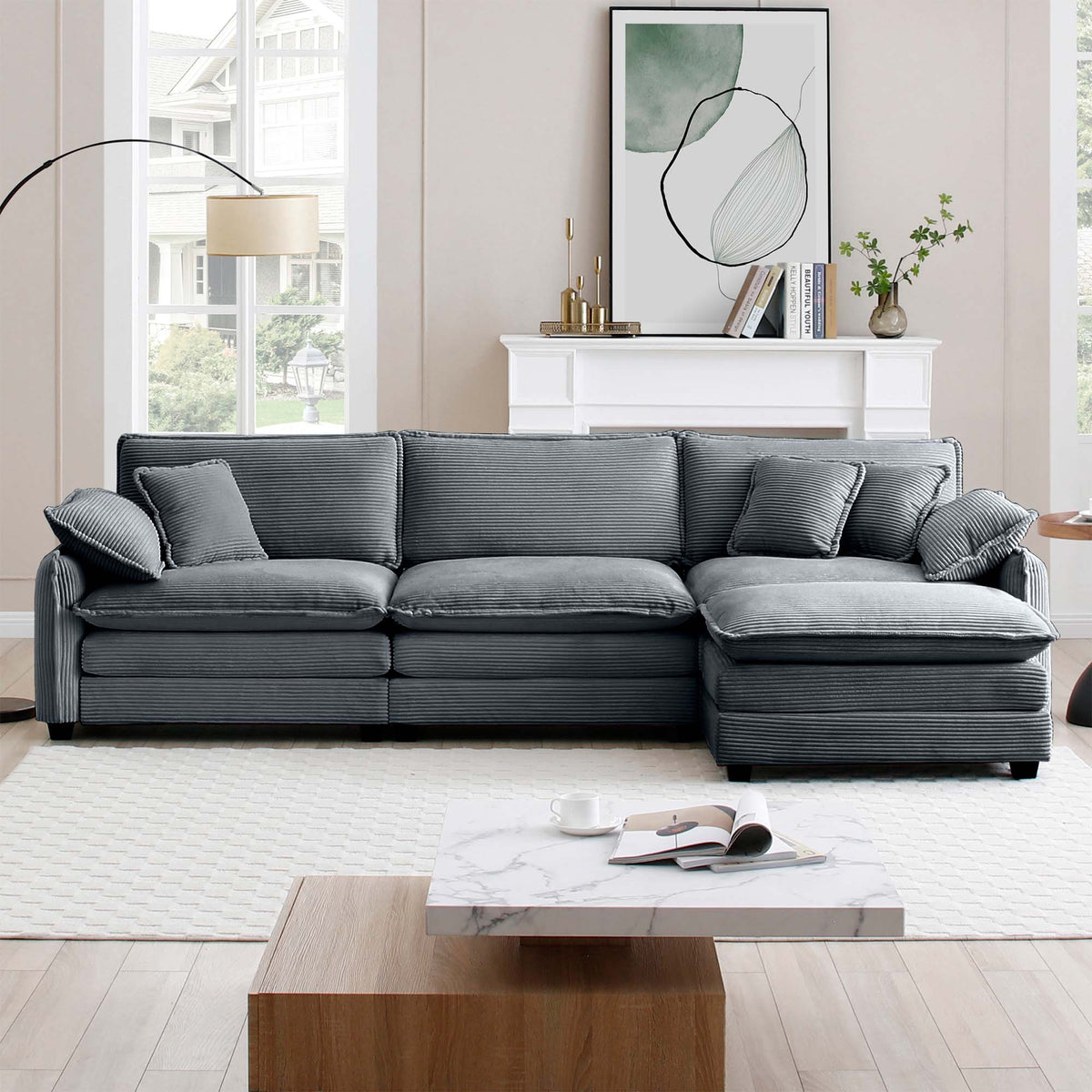 Oversize 3-Seater Sofa with Ottoman