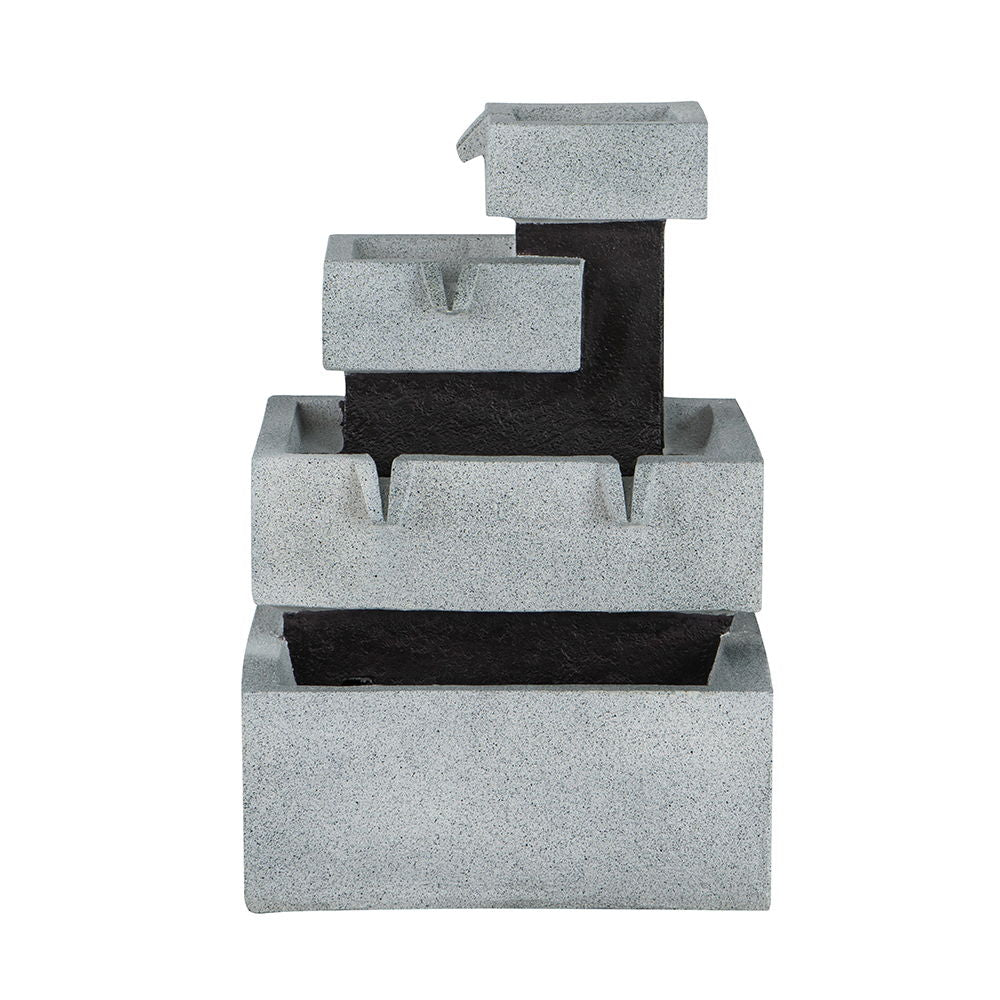 Decorative 4 Tier Block Fountain With Light for Indoor and Outdoor - Black / Gray