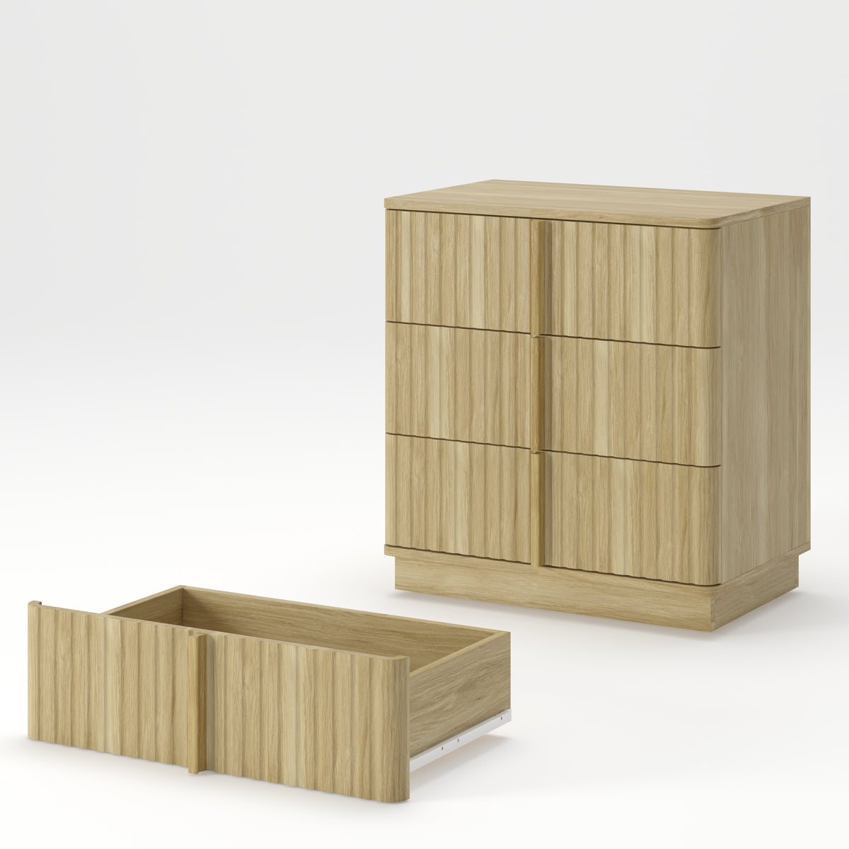 Vertical Stripe 3-Drawer Nightstand, Natural MDF, 25.39-Inch