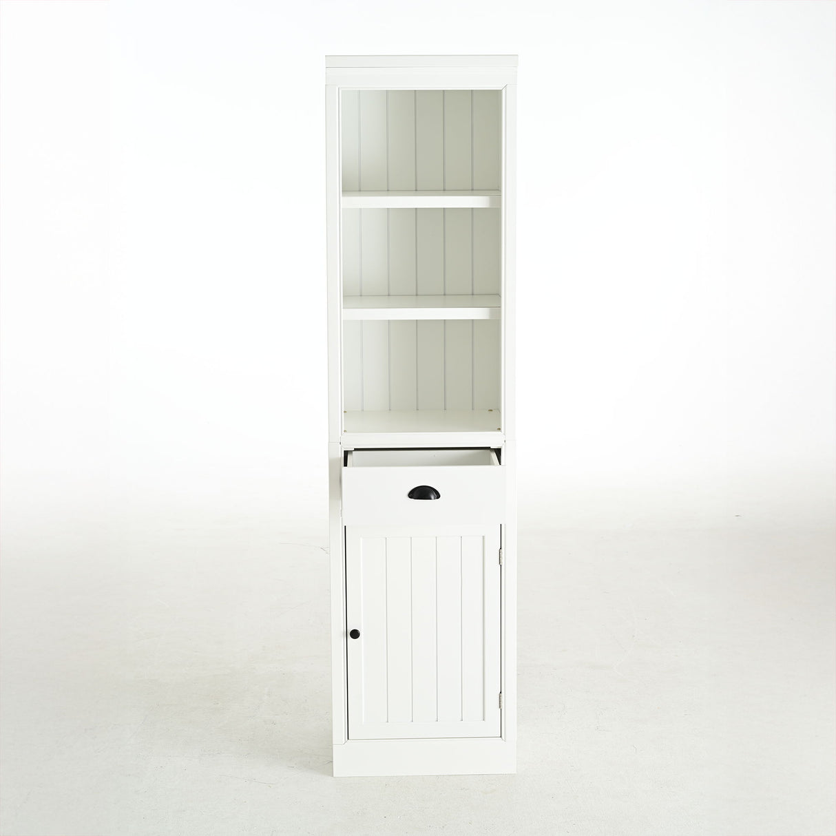 Retro Style 75'' Tall Display Shelf With Cabinet For Hallways Living Room Kitchen - White