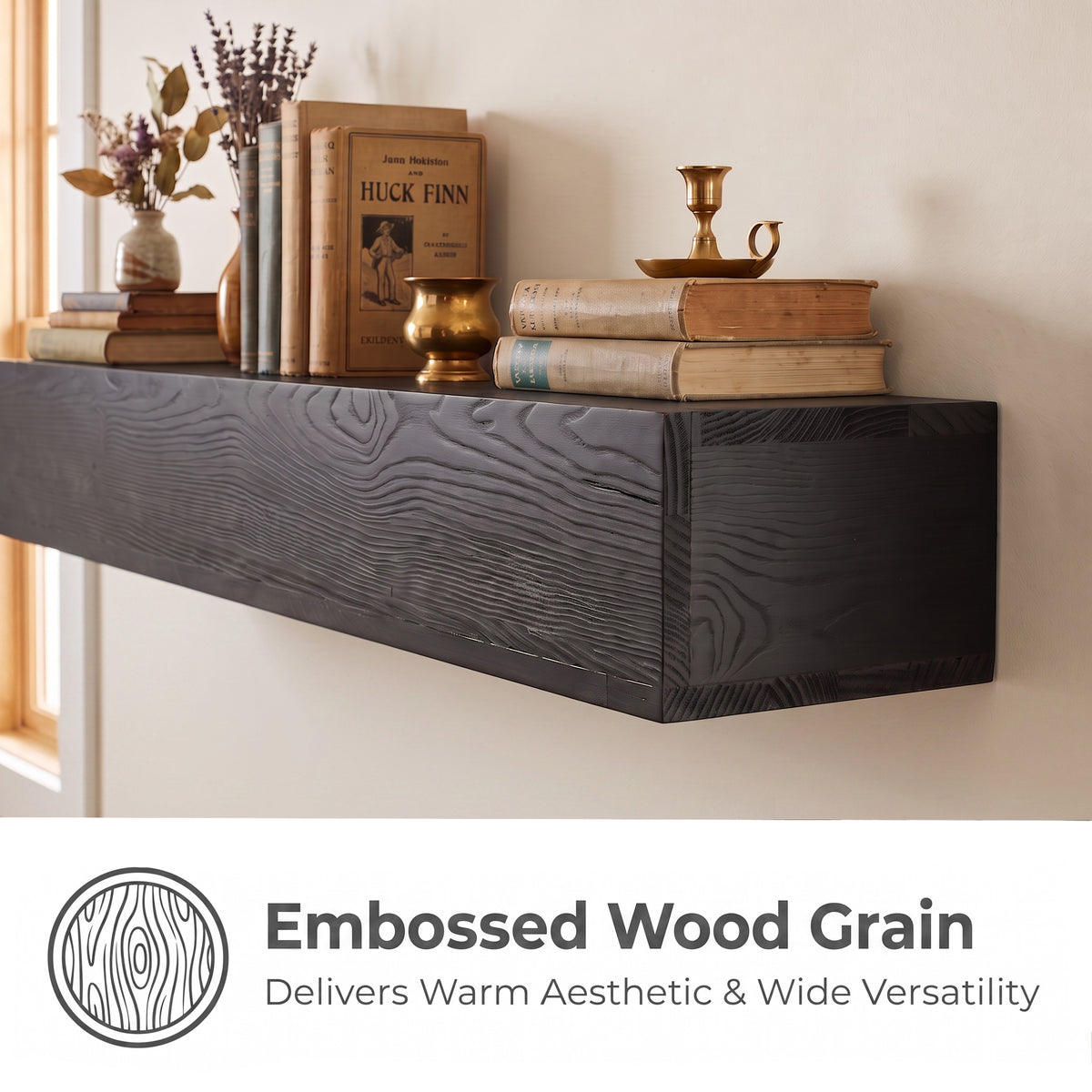60" Fireplace Mantel Pine Wood Wall-Mounted & Floating Shelf