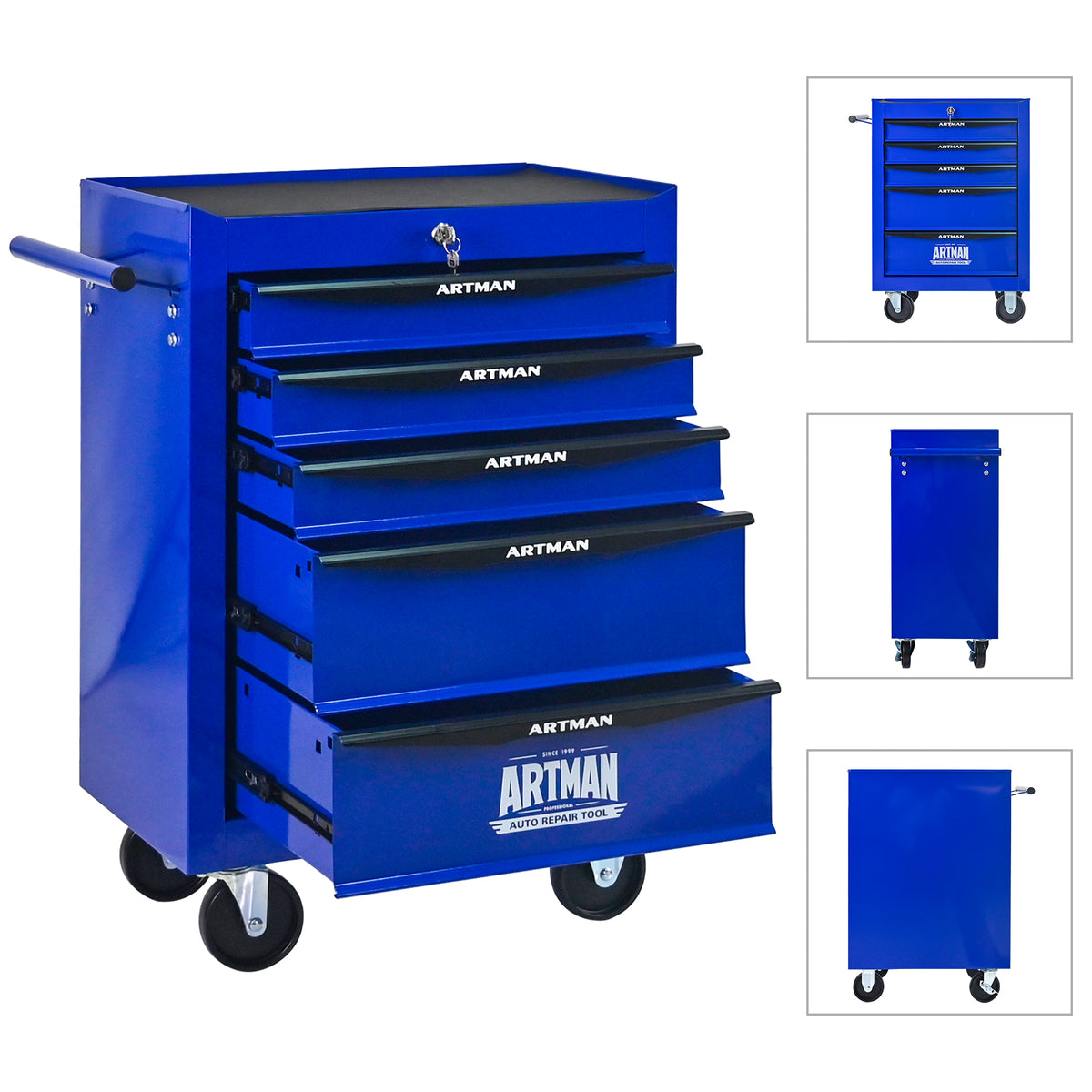 5-Drawer Rolling Metal Tool Chest - Purple