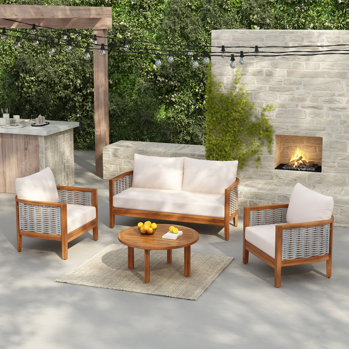 Outdoor Unique Tub Design 4-Seat Sofa Set with Woven Rope