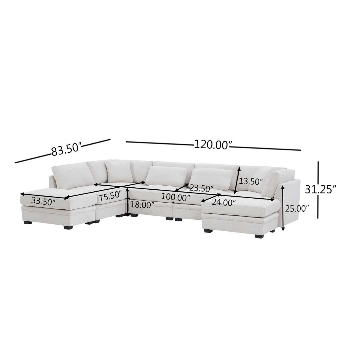 7-Piece Reversible Modular Corner Sectional Sofa - Beige