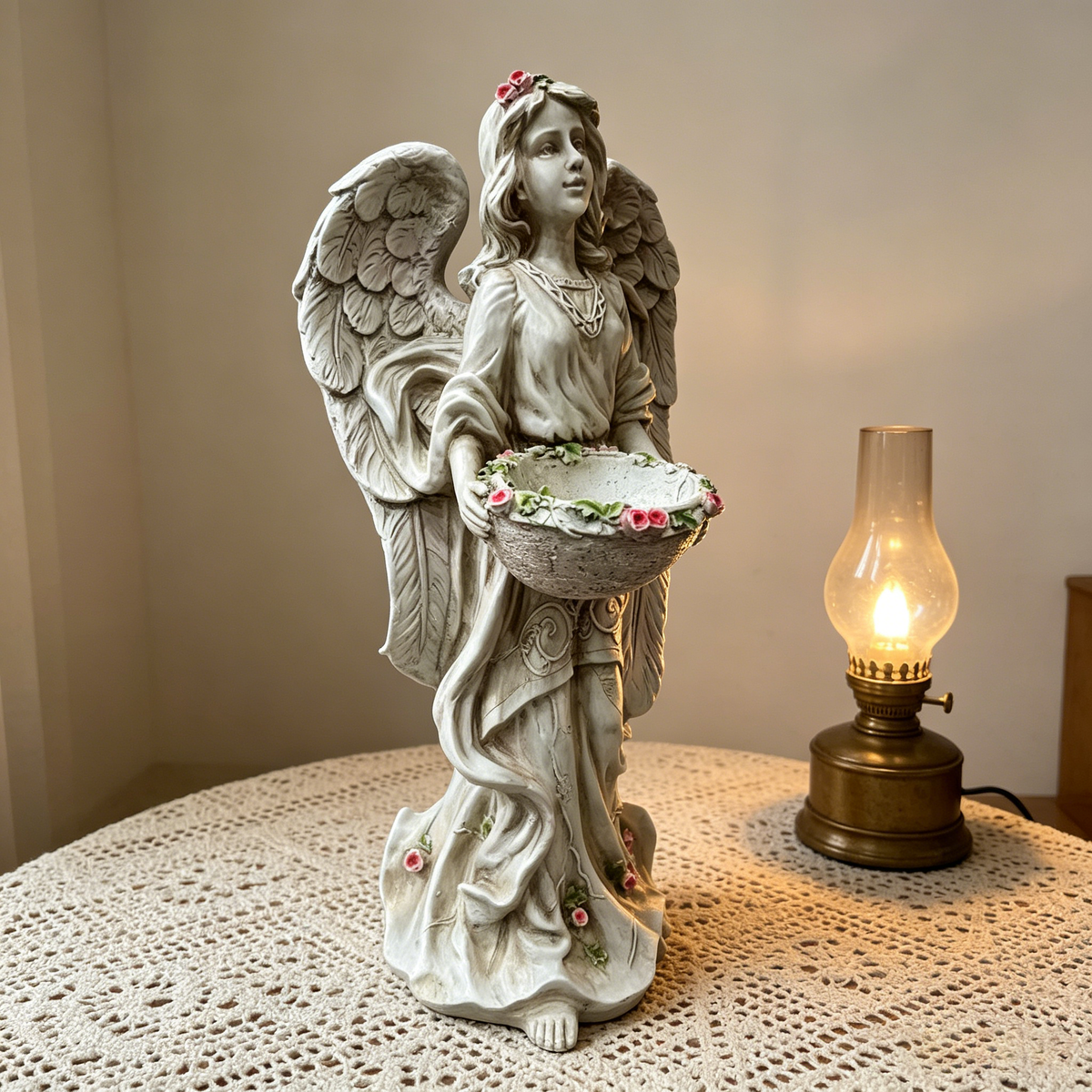 24.80" High Angel Figurine with Flower Basket