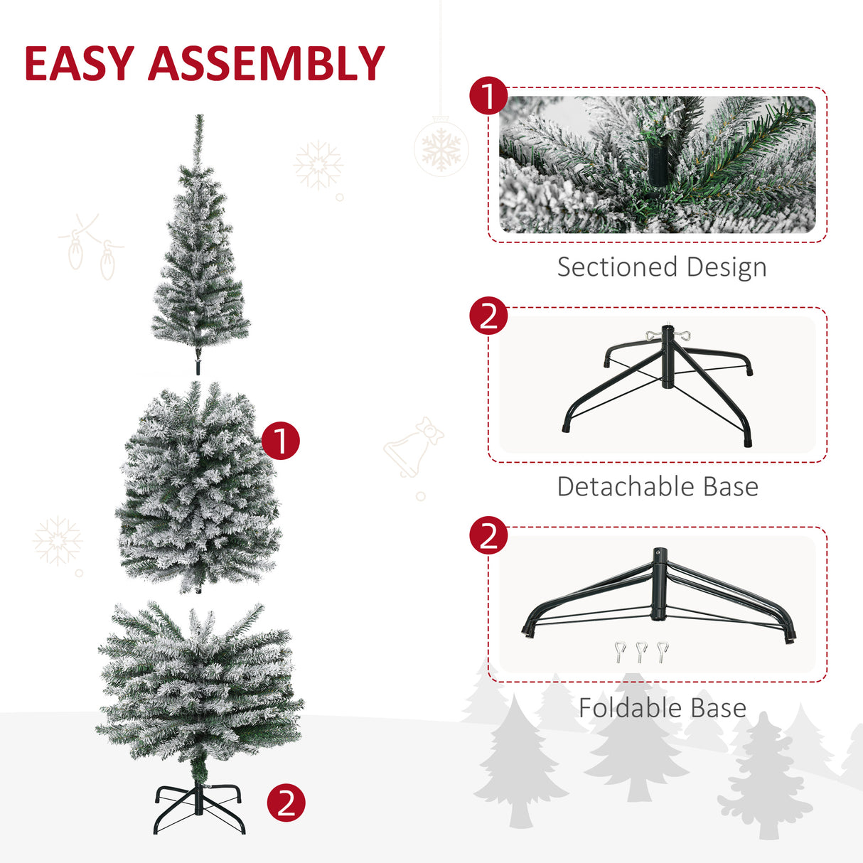 HOMCOM 6' Tall Unlit Snow-Flocked Slim Artificial Christmas Tree