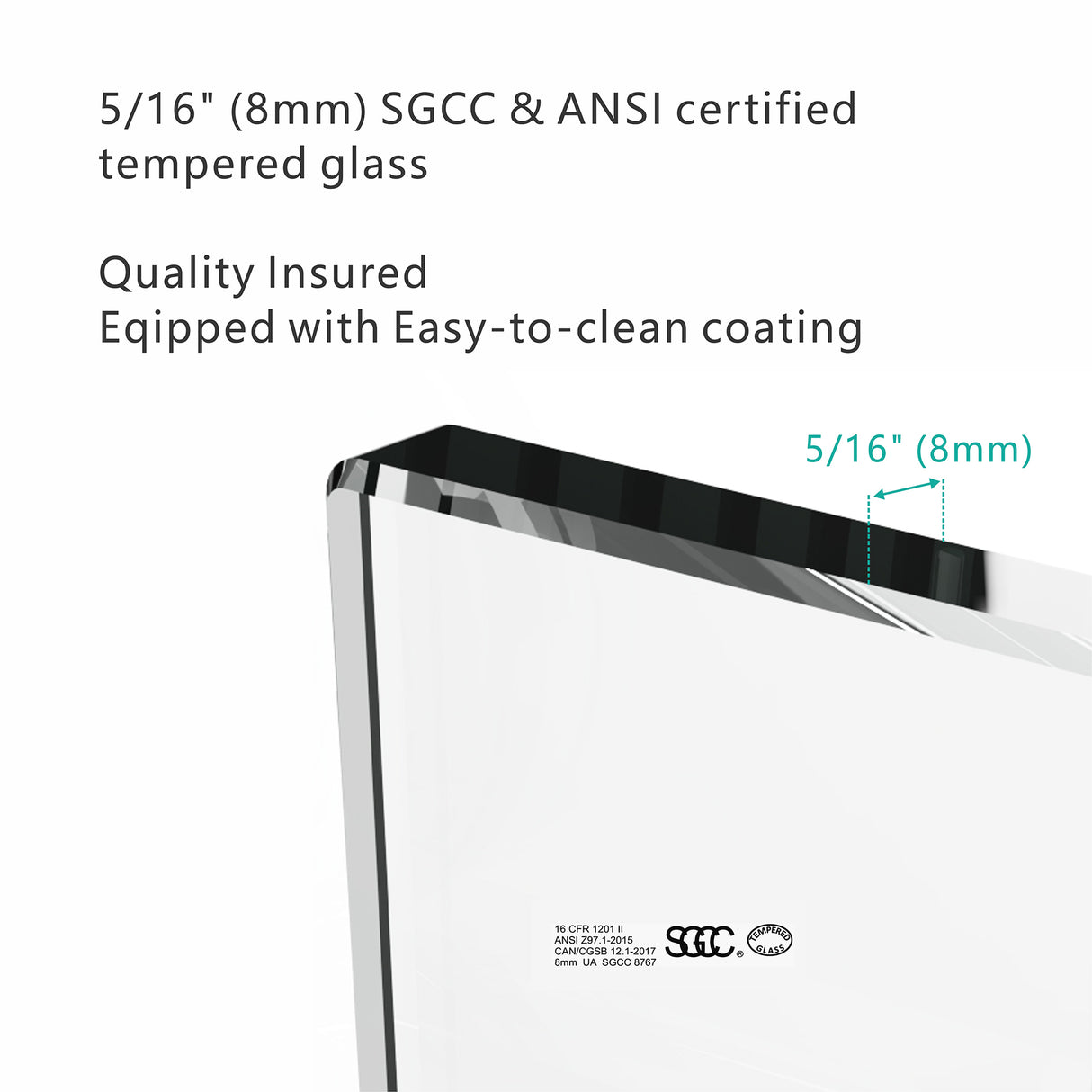 S-RM6076TB 56-60"W x 76"H Sliding Shower Door, 8mm Frameless Glass Shower Door with Matte