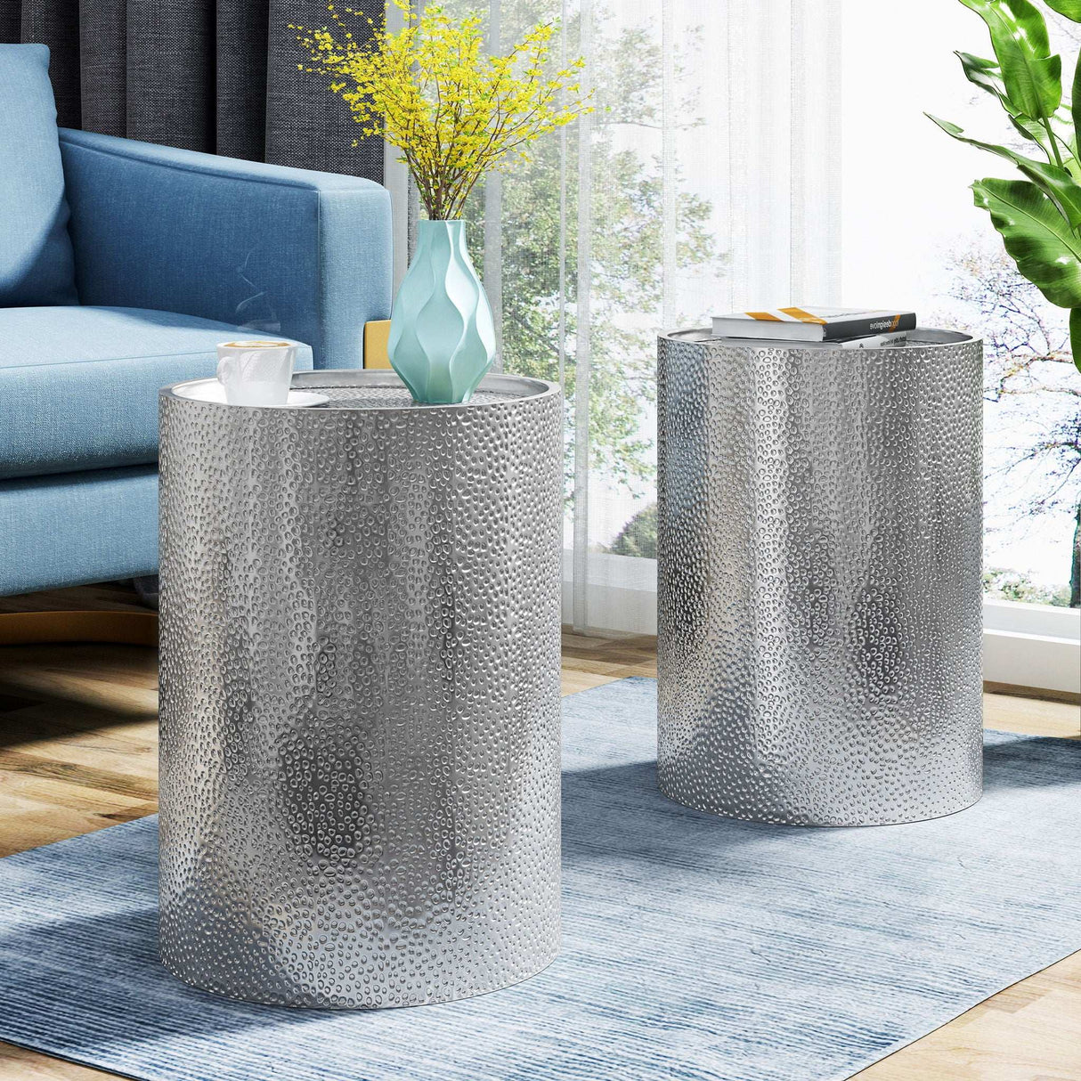 Modern Round Accent Table With Hammered Surface - Best Buy Furniture