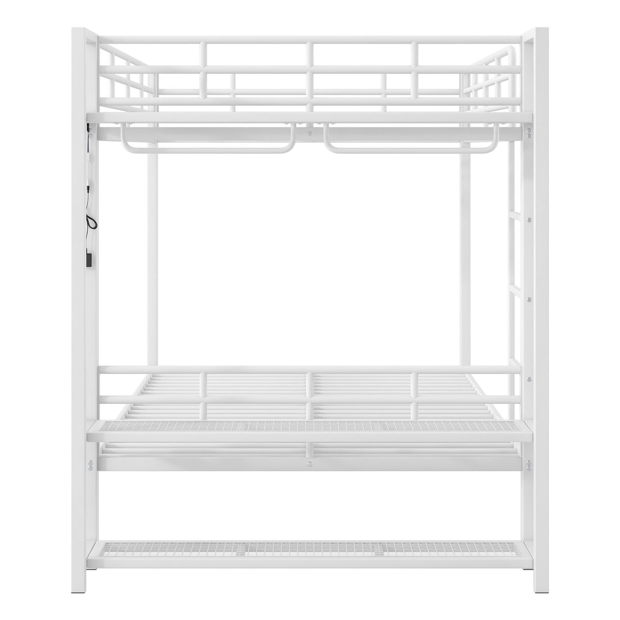 Bunk Bed With Storage Shelves, Clothes Hooks, LED Light