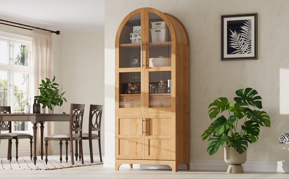 K&K 71" Tall Arched Kitchen Pantry Cabinet with Door Shelves
